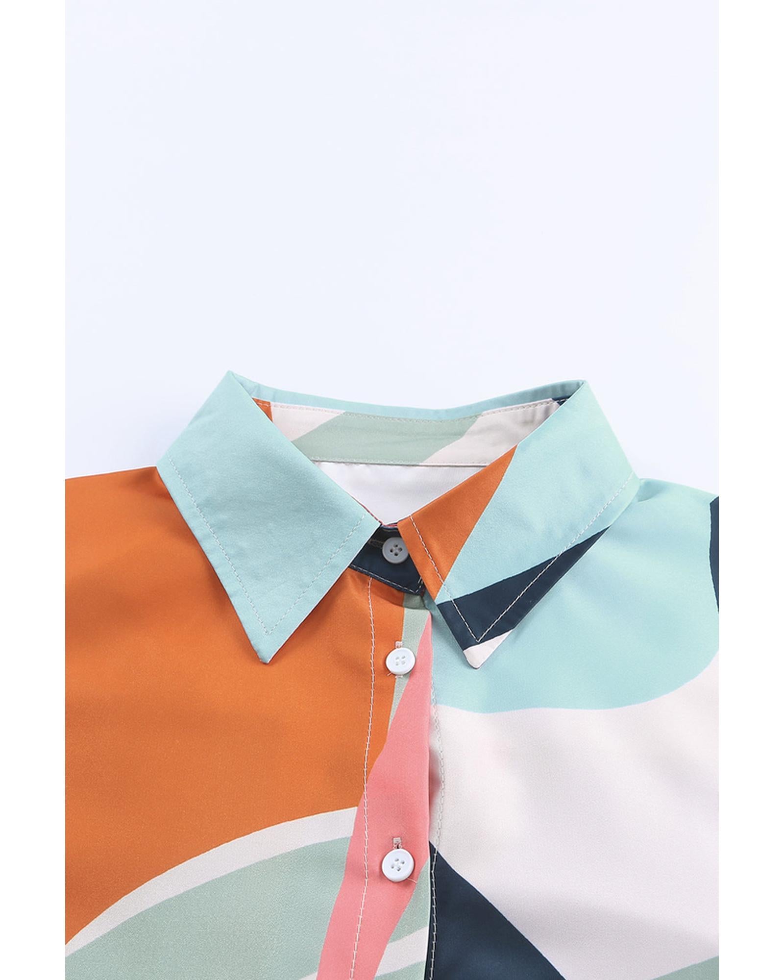 Azura Exchange Abstract Print Cuffed Sleeve Shirt - M