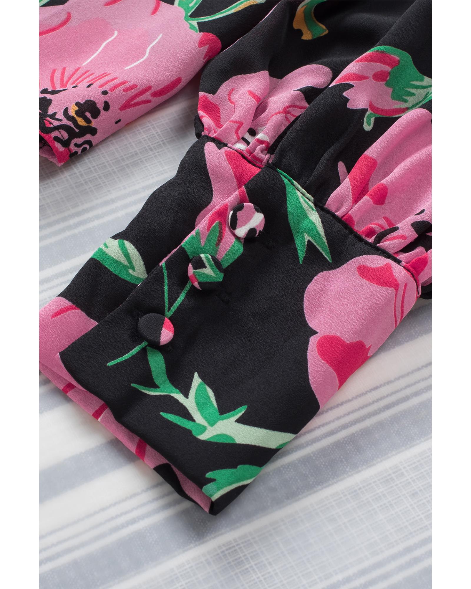 Azura Exchange Floral Print Lantern Sleeve Shirt - S