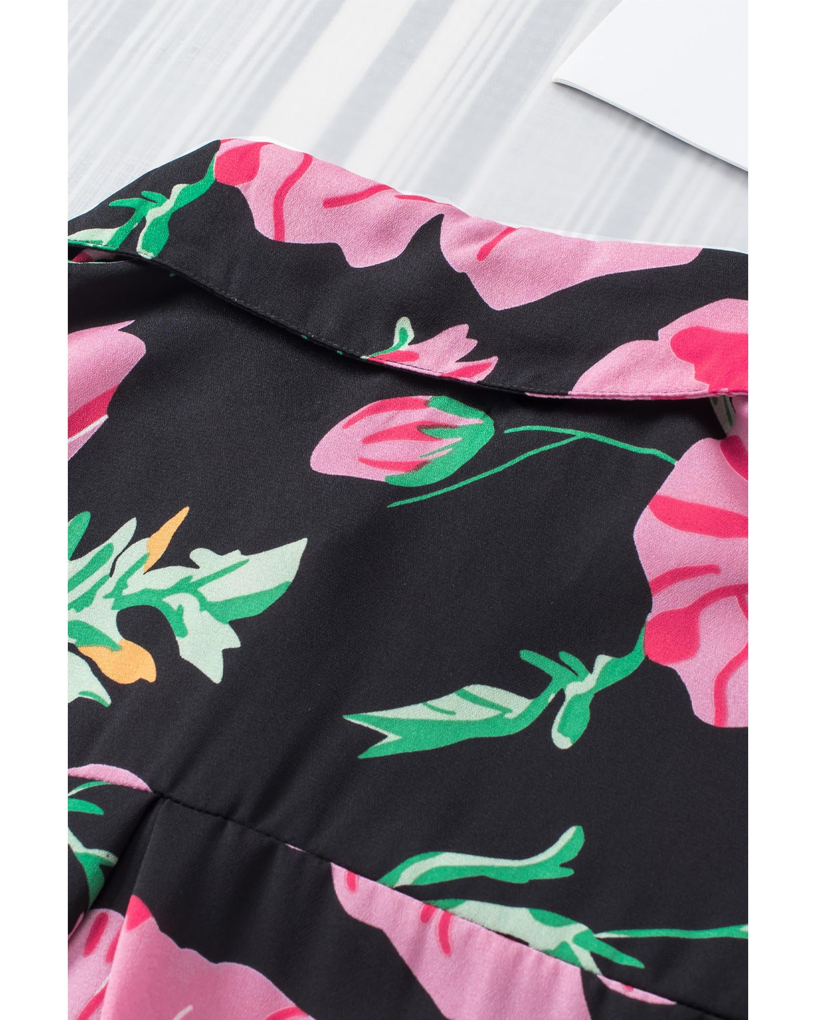 Azura Exchange Floral Print Lantern Sleeve Shirt - S