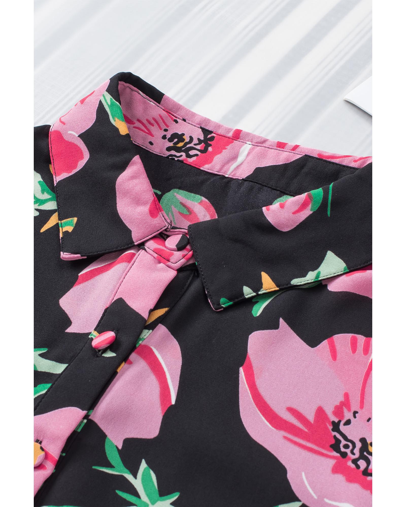 Azura Exchange Floral Print Lantern Sleeve Shirt - S