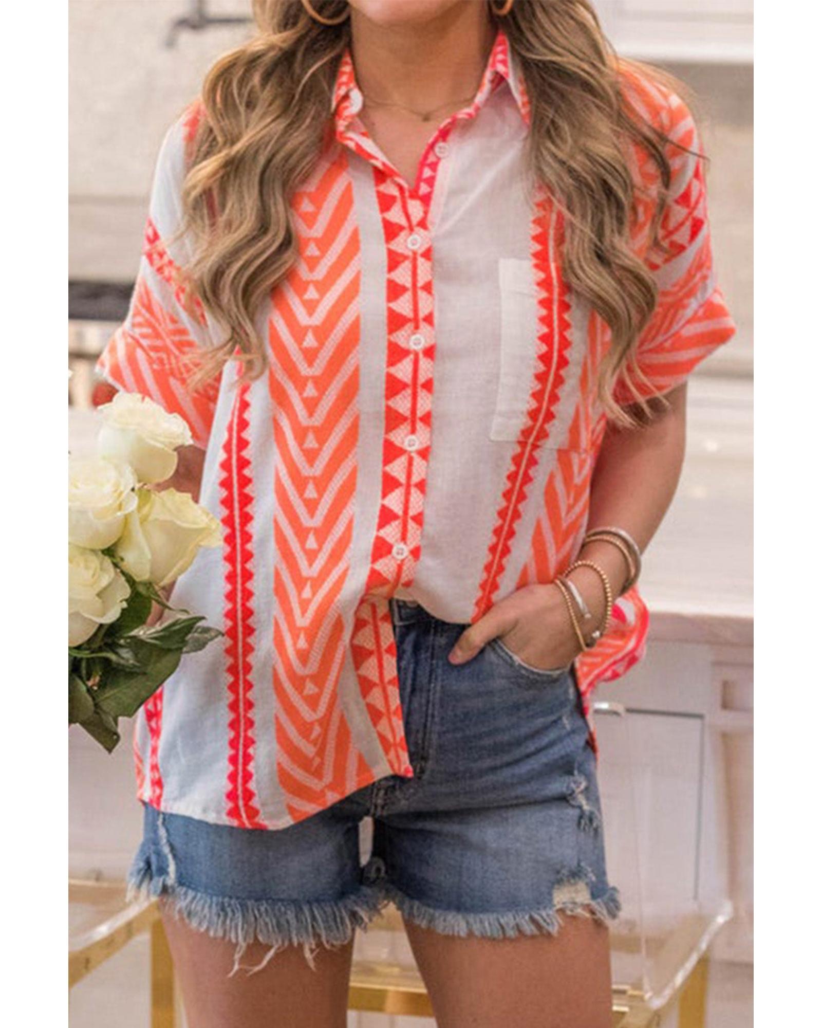 Azura Exchange Buttoned Geometric Striped Shirt - L