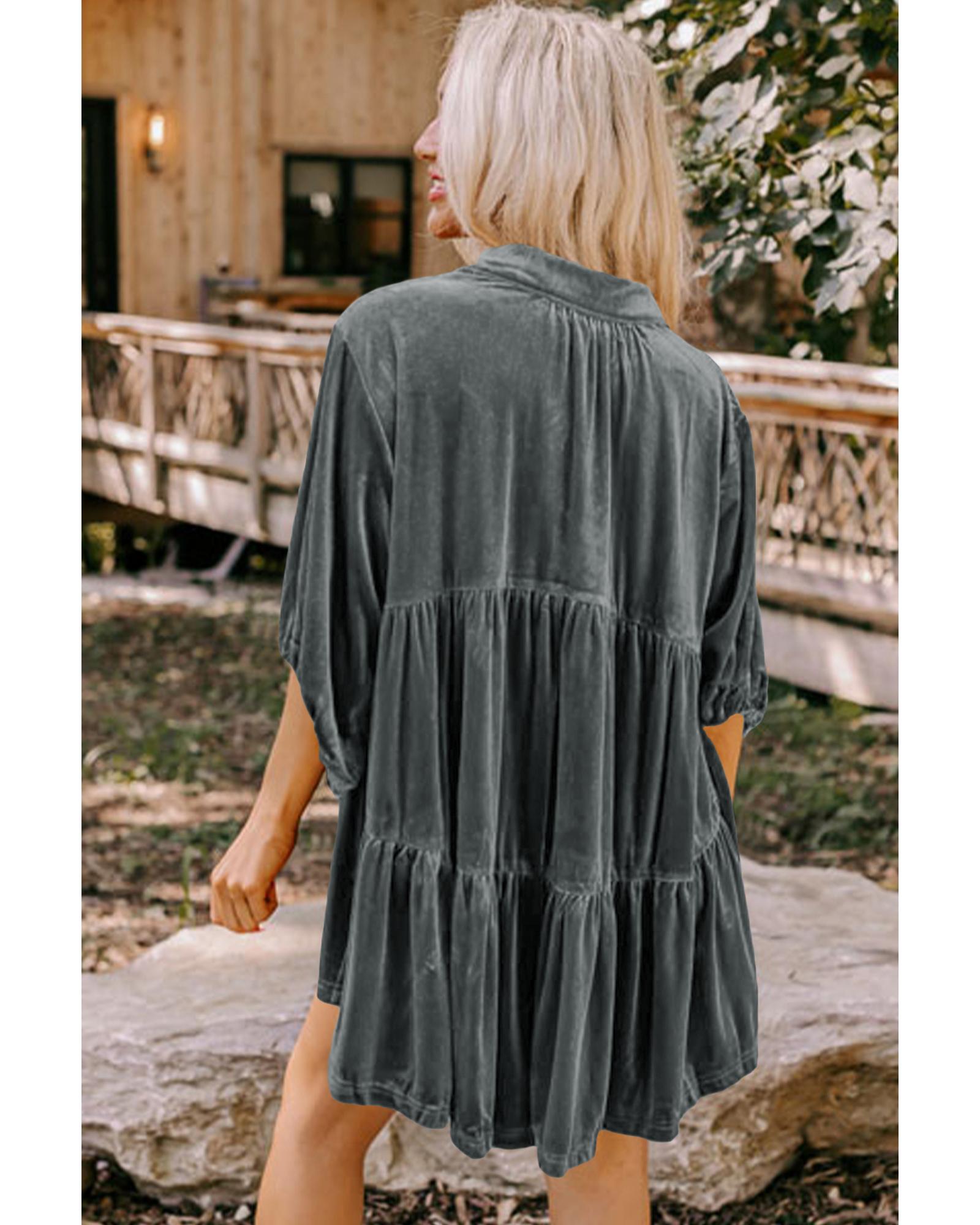 Azura Exchange Dark Grey 3/4 Sleeve Tunic Babydoll Velvet Shirt - L