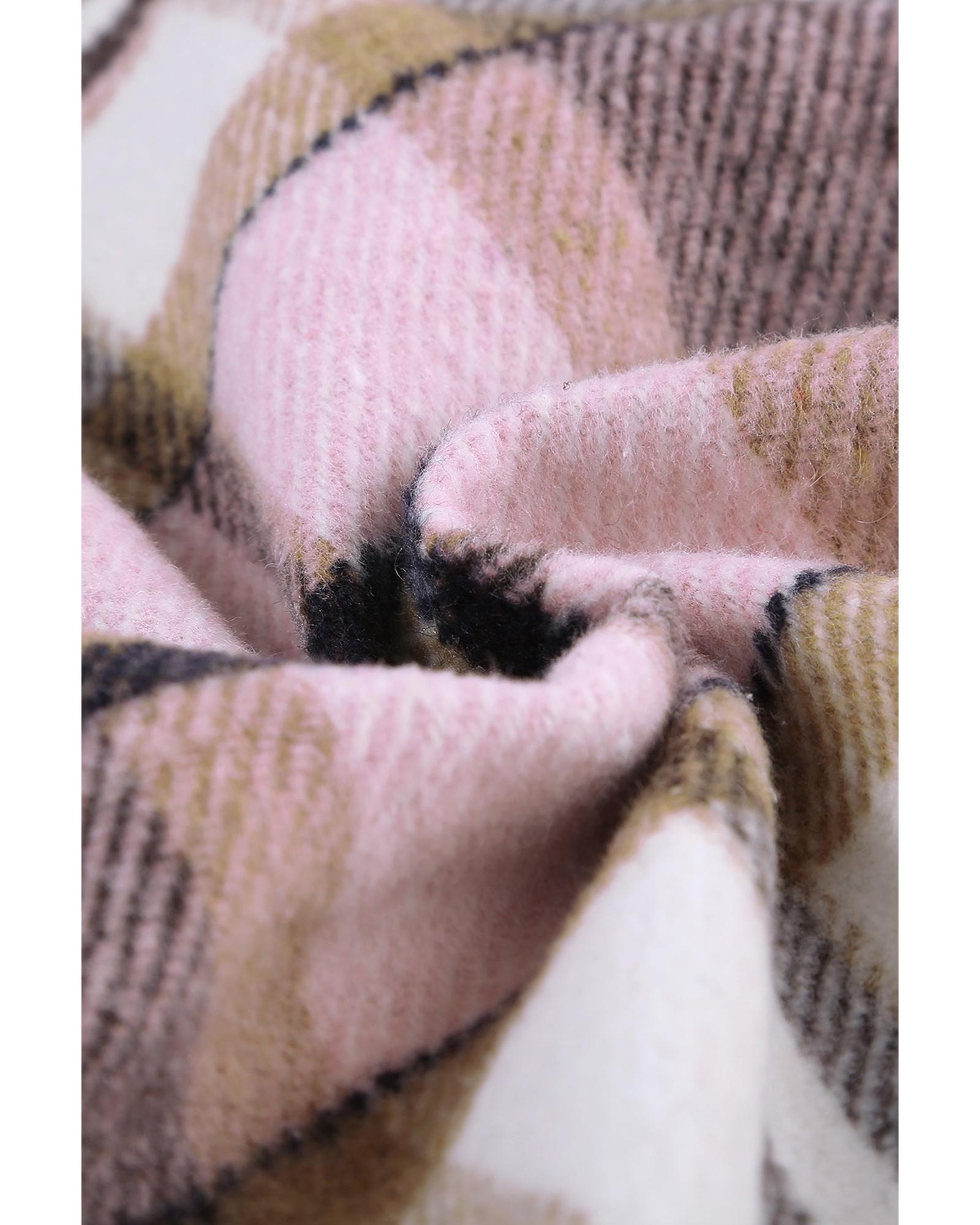 Azura Exchange Pink Geometric Plaid Print Pocketed Shacket - S