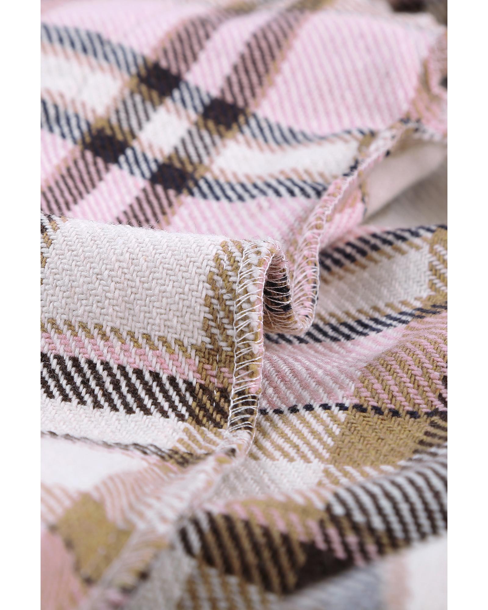 Azura Exchange Pink Geometric Plaid Print Pocketed Shacket - S