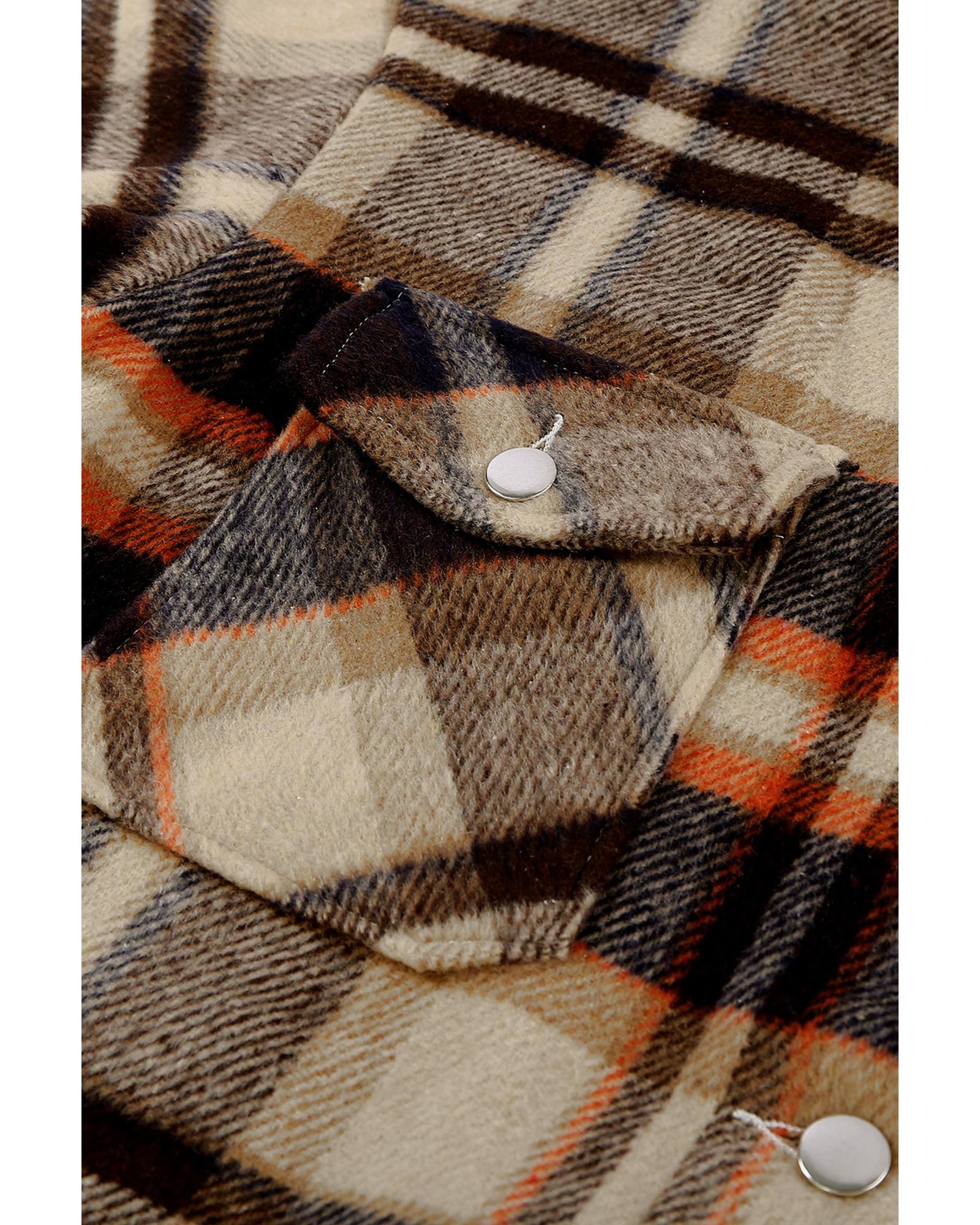 Orange Geometric Plaid Print Pocketed Shacket - M