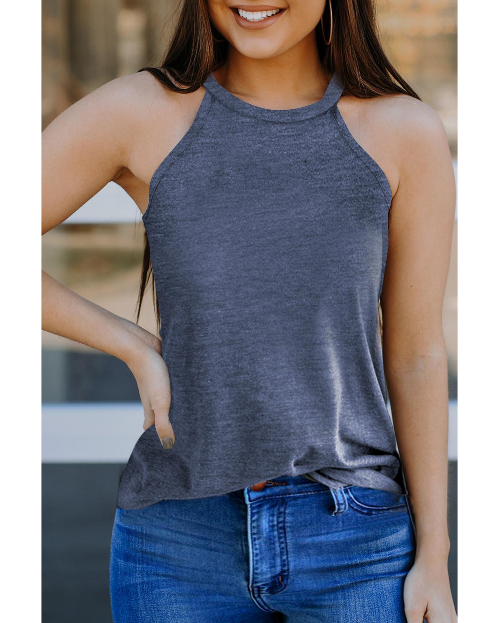 Azura Exchange Blue Solid Color Crew Neck Tank Top - 2XL