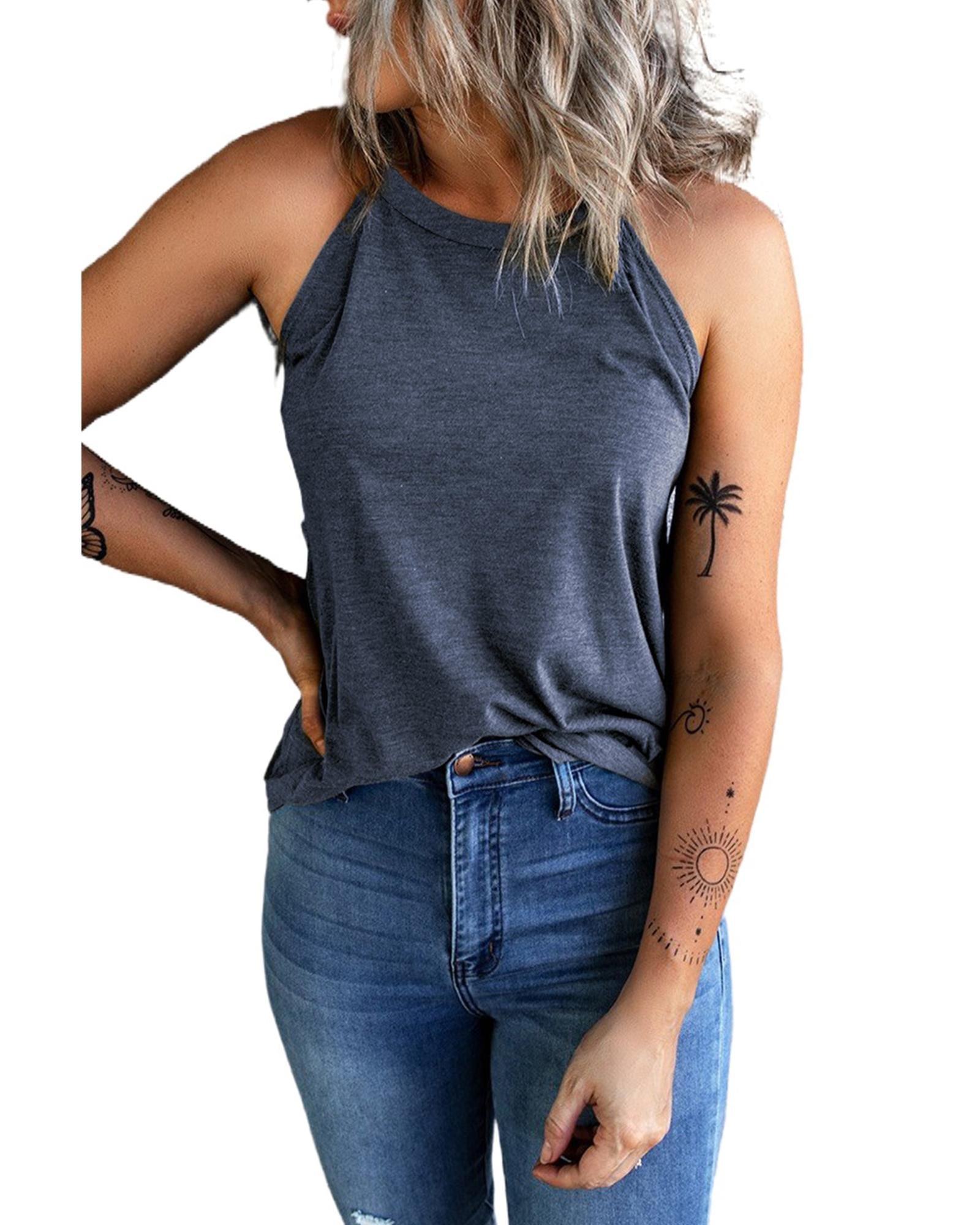 Azura Exchange Blue Solid Color Crew Neck Tank Top - 2XL