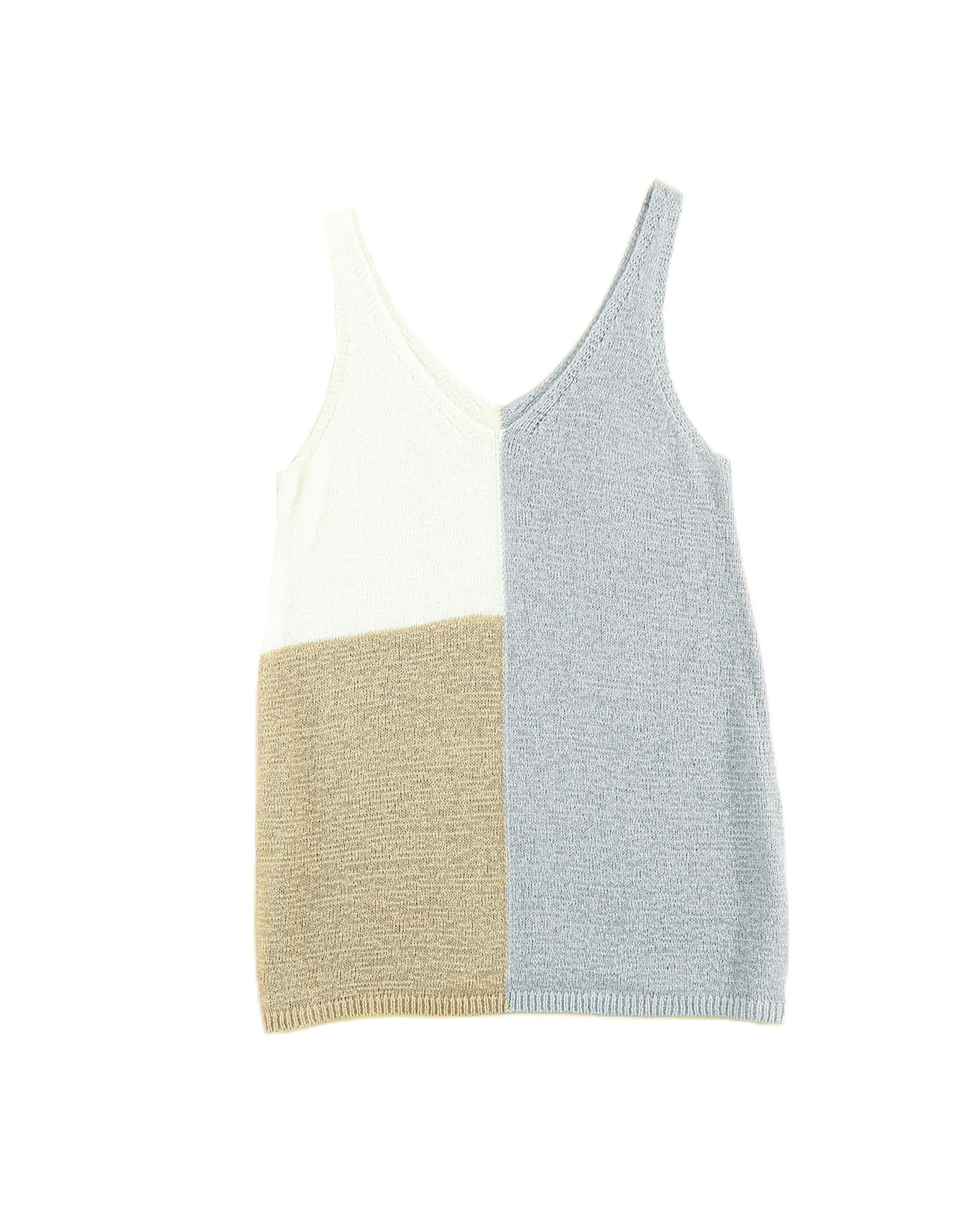 Gray Color Block Knitted Tank Top - XL