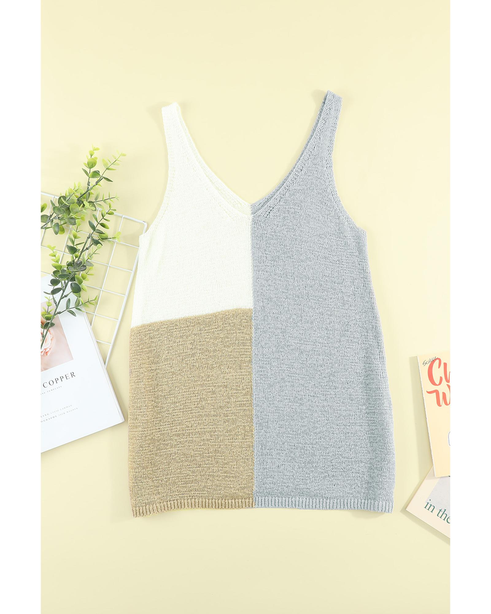 Gray Color Block Knitted Tank Top - XL