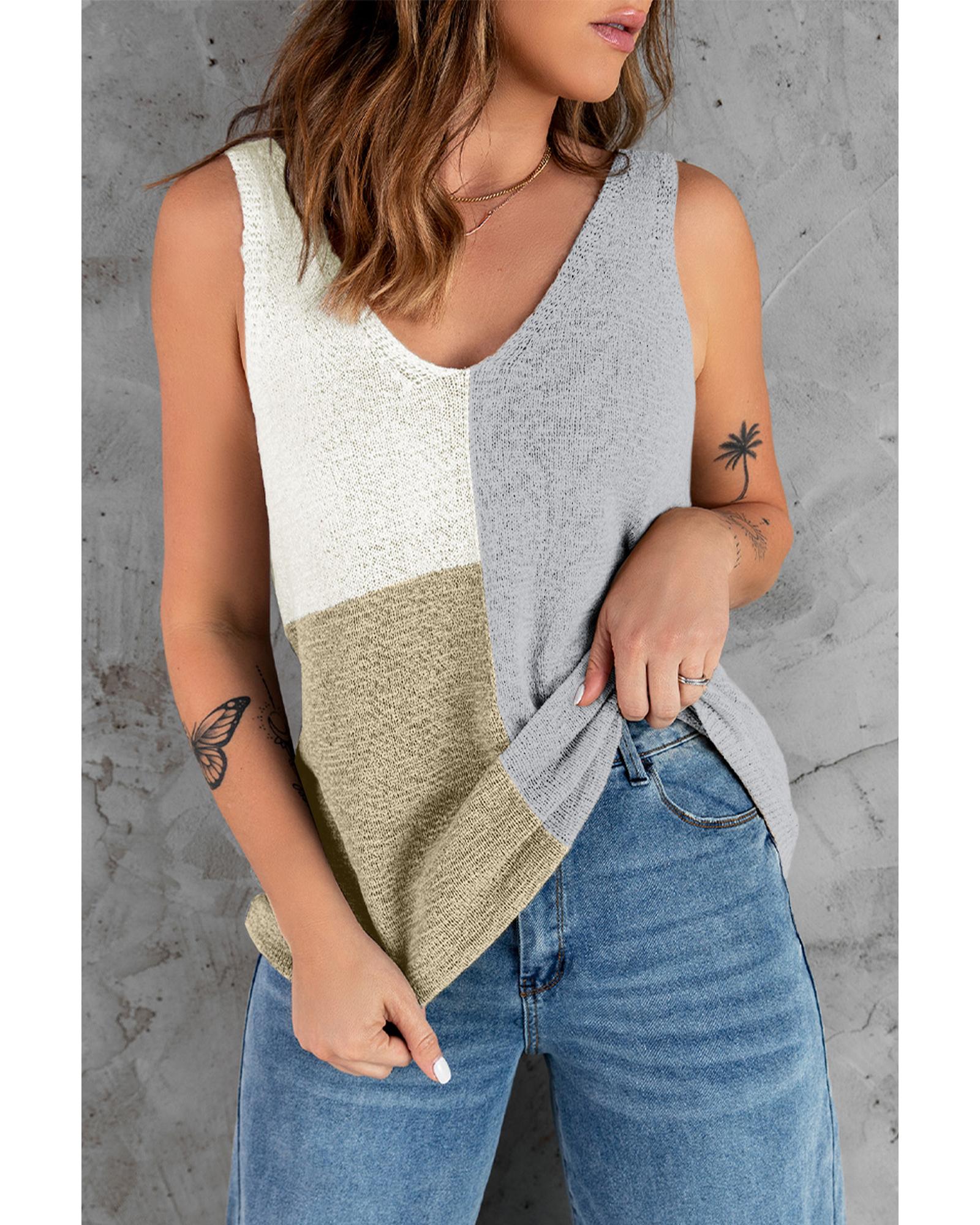 Gray Color Block Knitted Tank Top - XL
