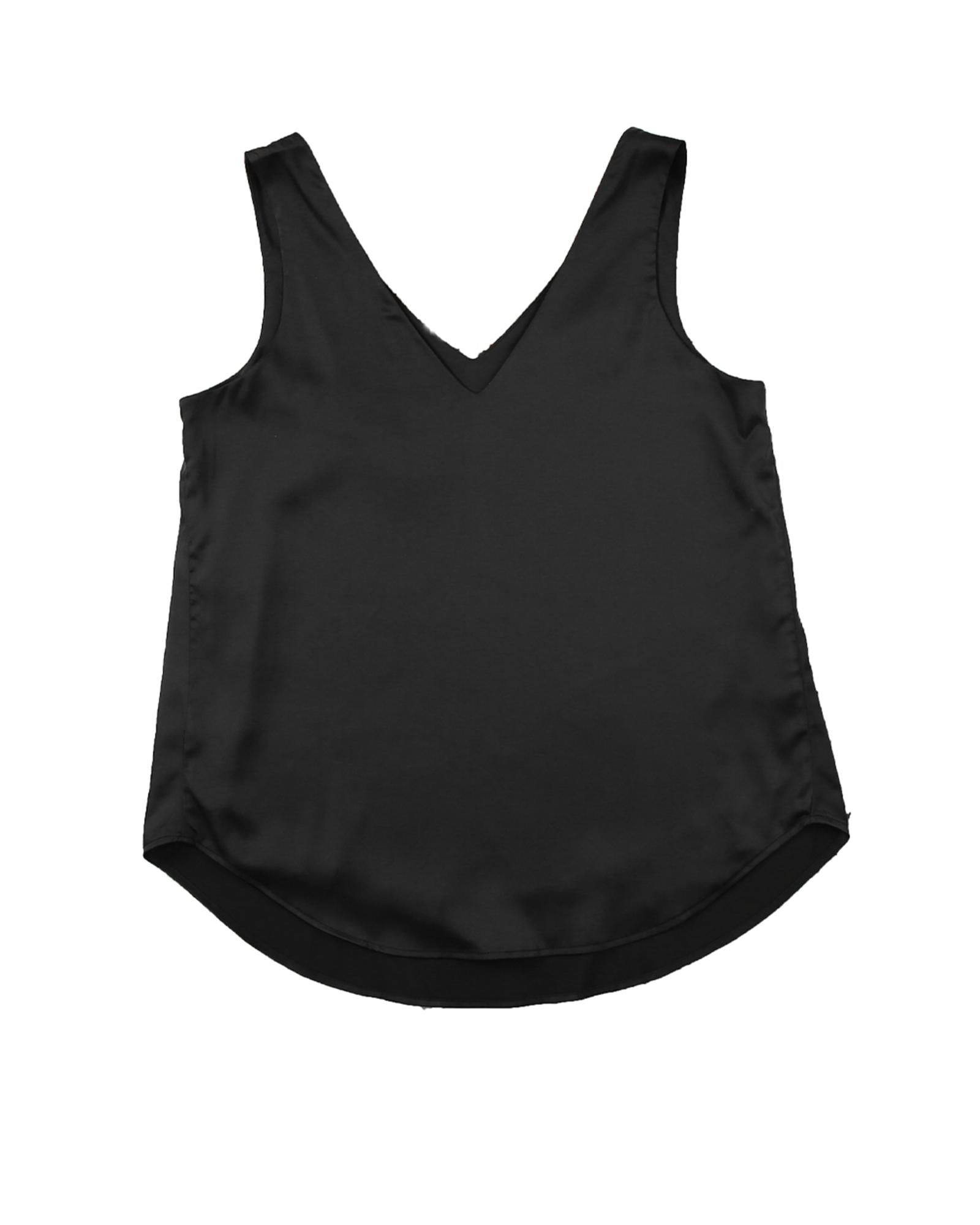 Black Deep V Neck Loose Tank Top - L