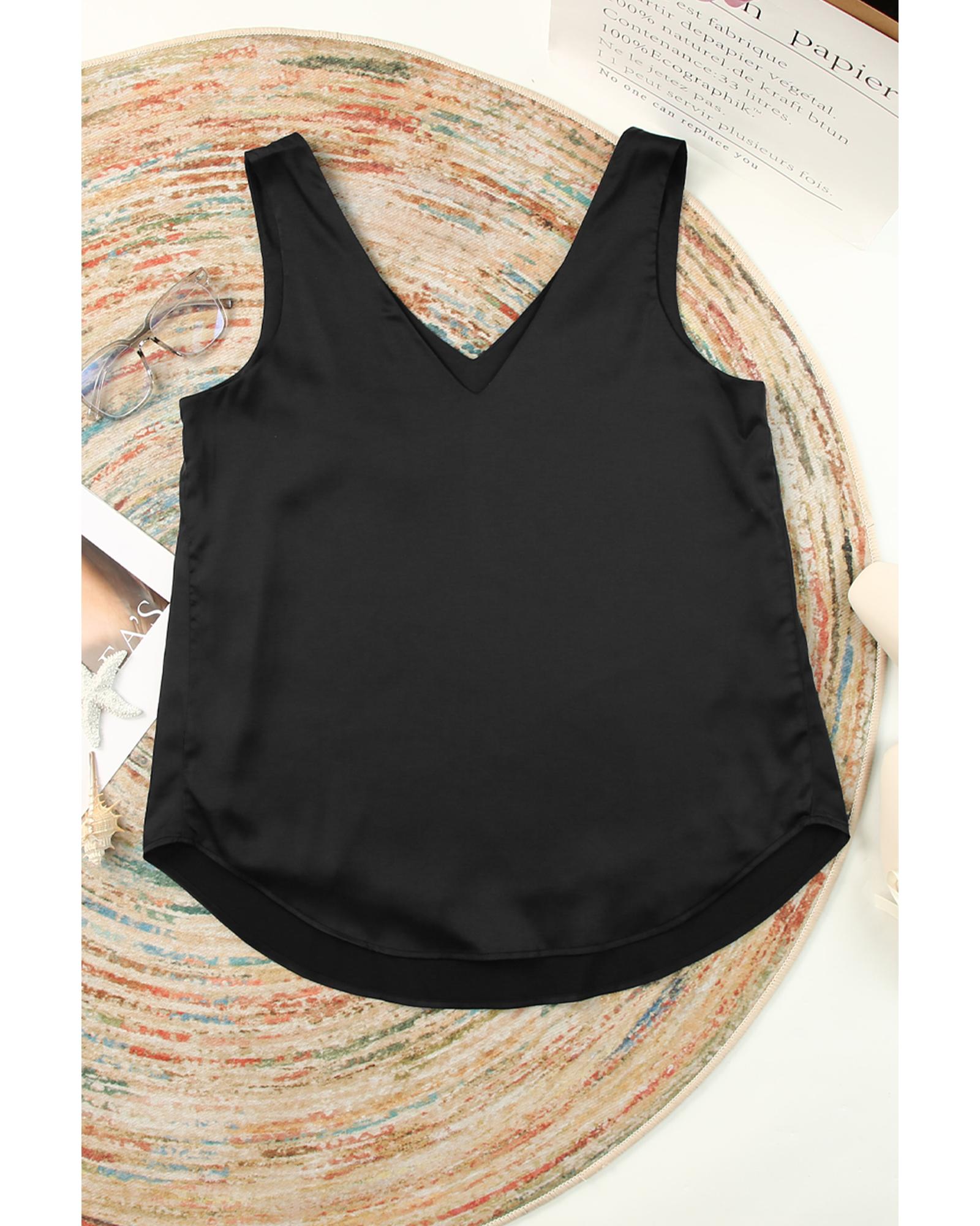 Black Deep V Neck Loose Tank Top - S