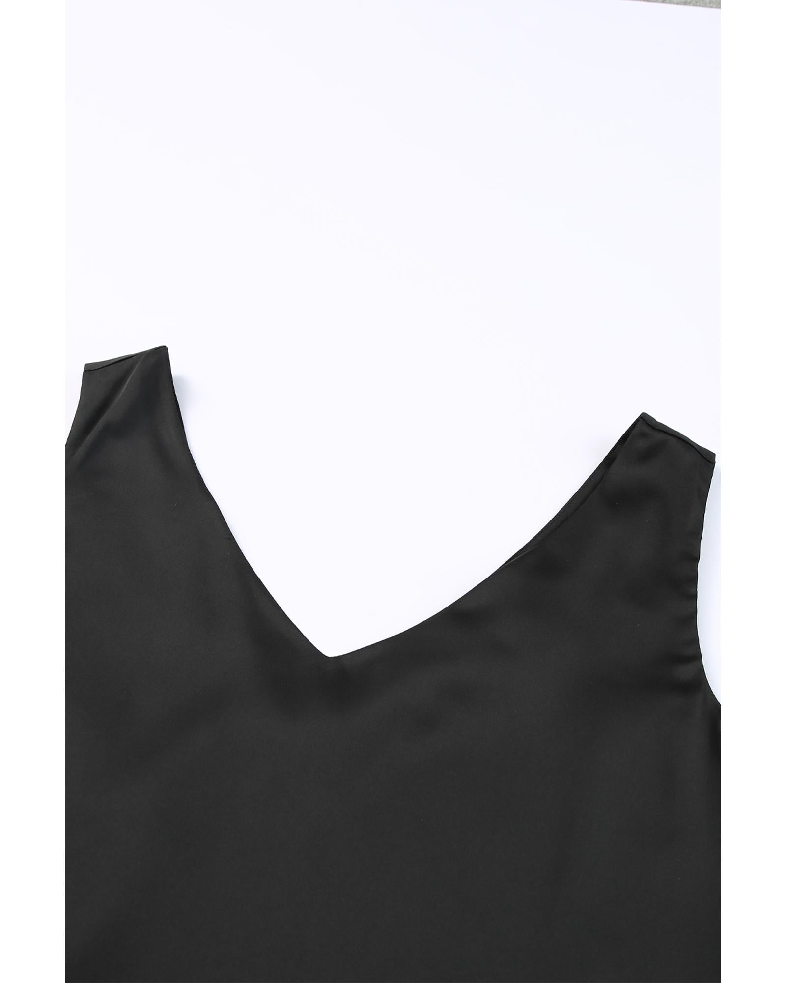 Black Deep V Neck Loose Tank Top - S