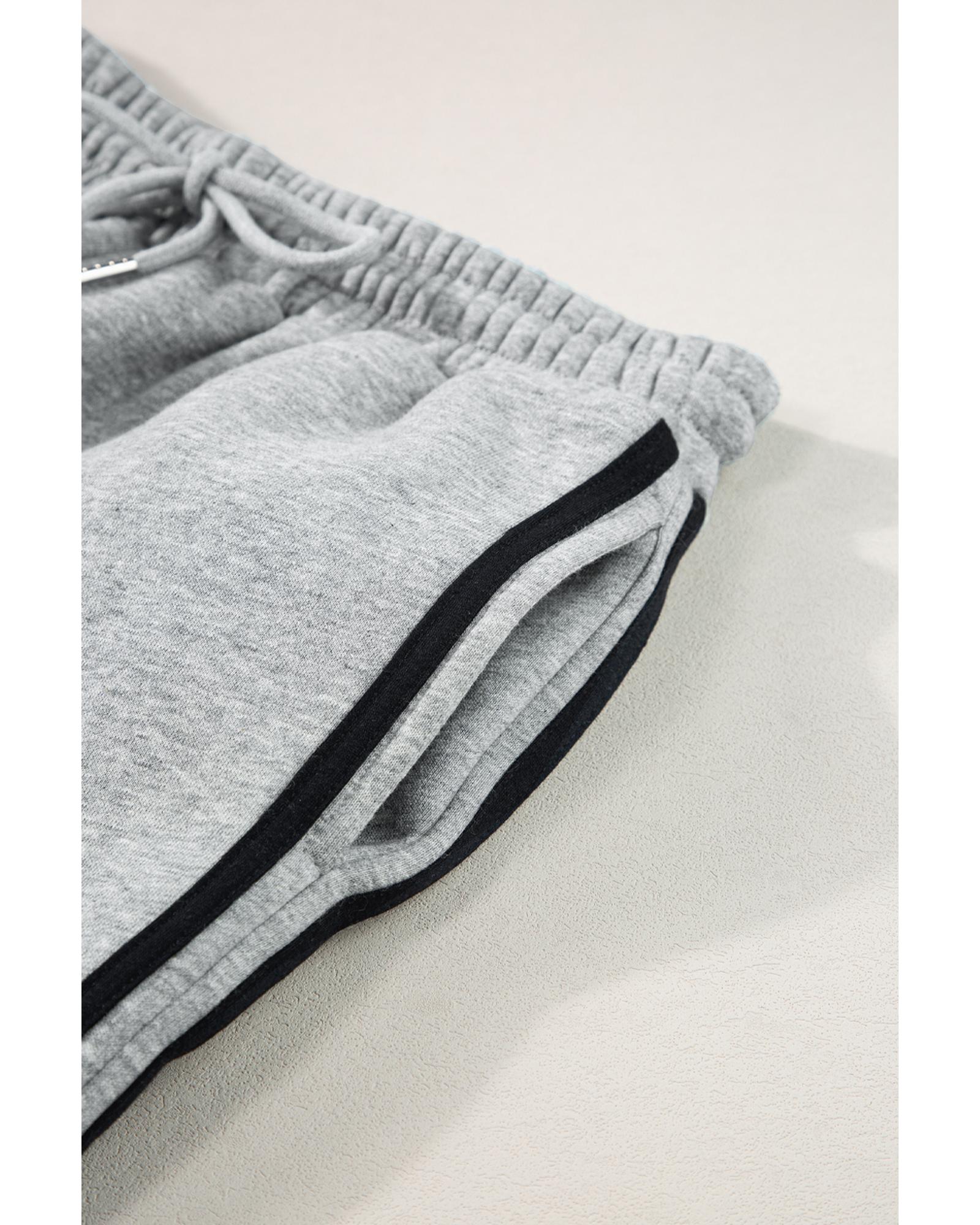 Light Grey Solid Color Side Striped Sweatshirt Active Set - L