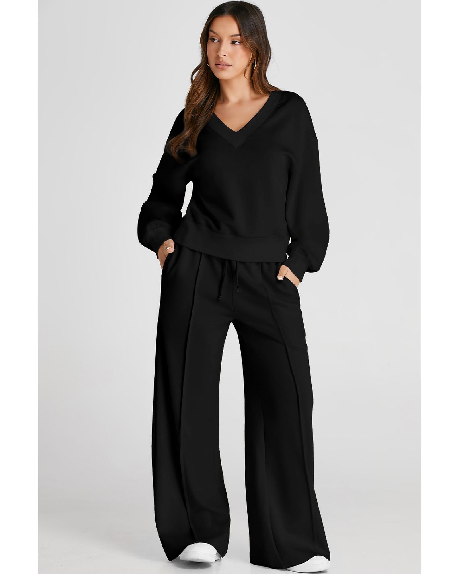 Black V Neck Cropped Seamed High Waist Sports Wear - M