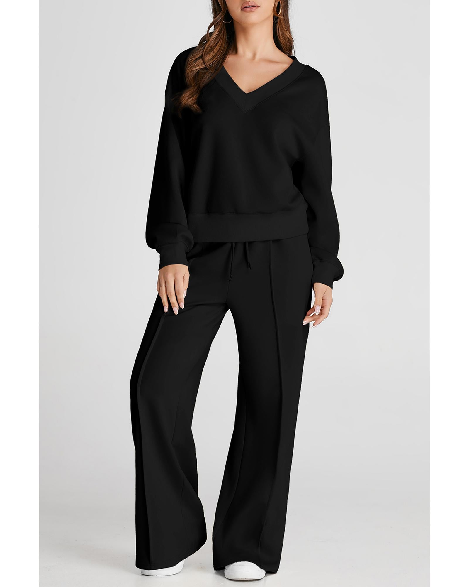 Black V Neck Cropped Seamed High Waist Sports Wear - XL