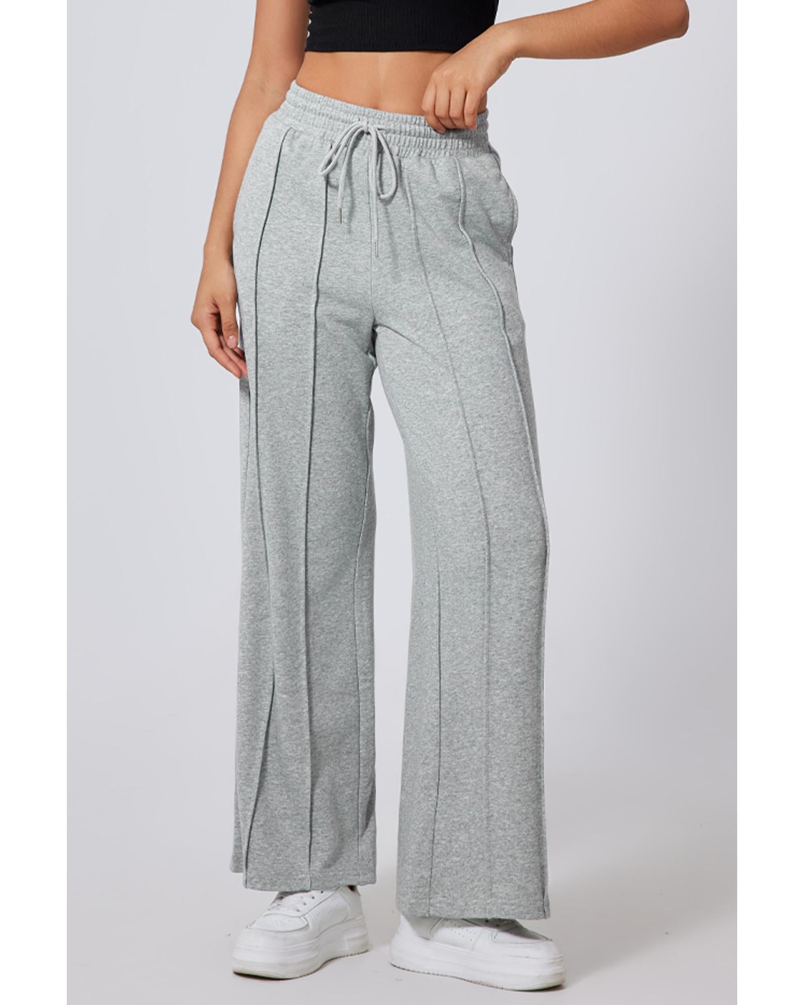 Gray Seamed Drawstring High Waist Wide Leg Sweatpants - M