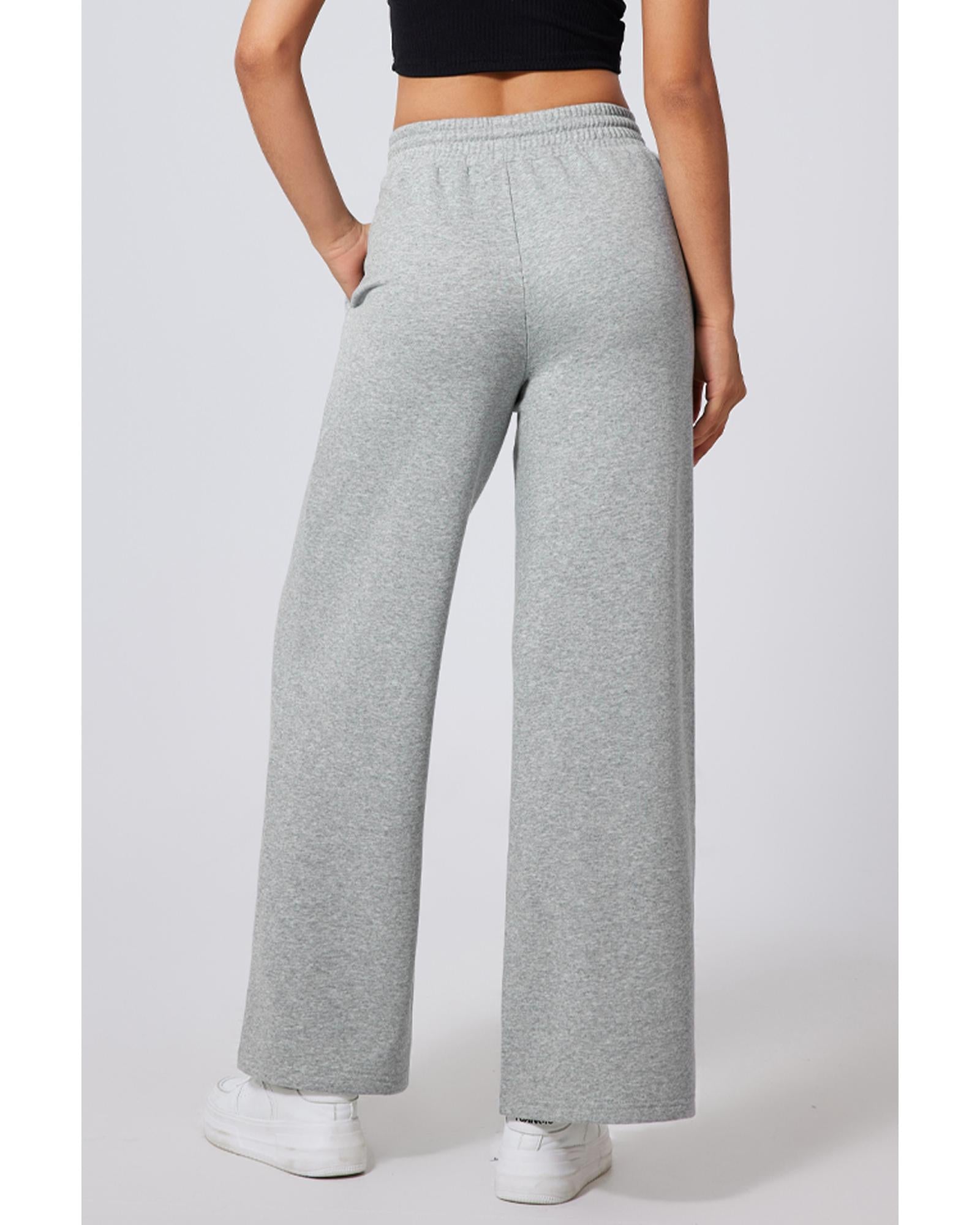 Gray Seamed Drawstring High Waist Wide Leg Sweatpants - M