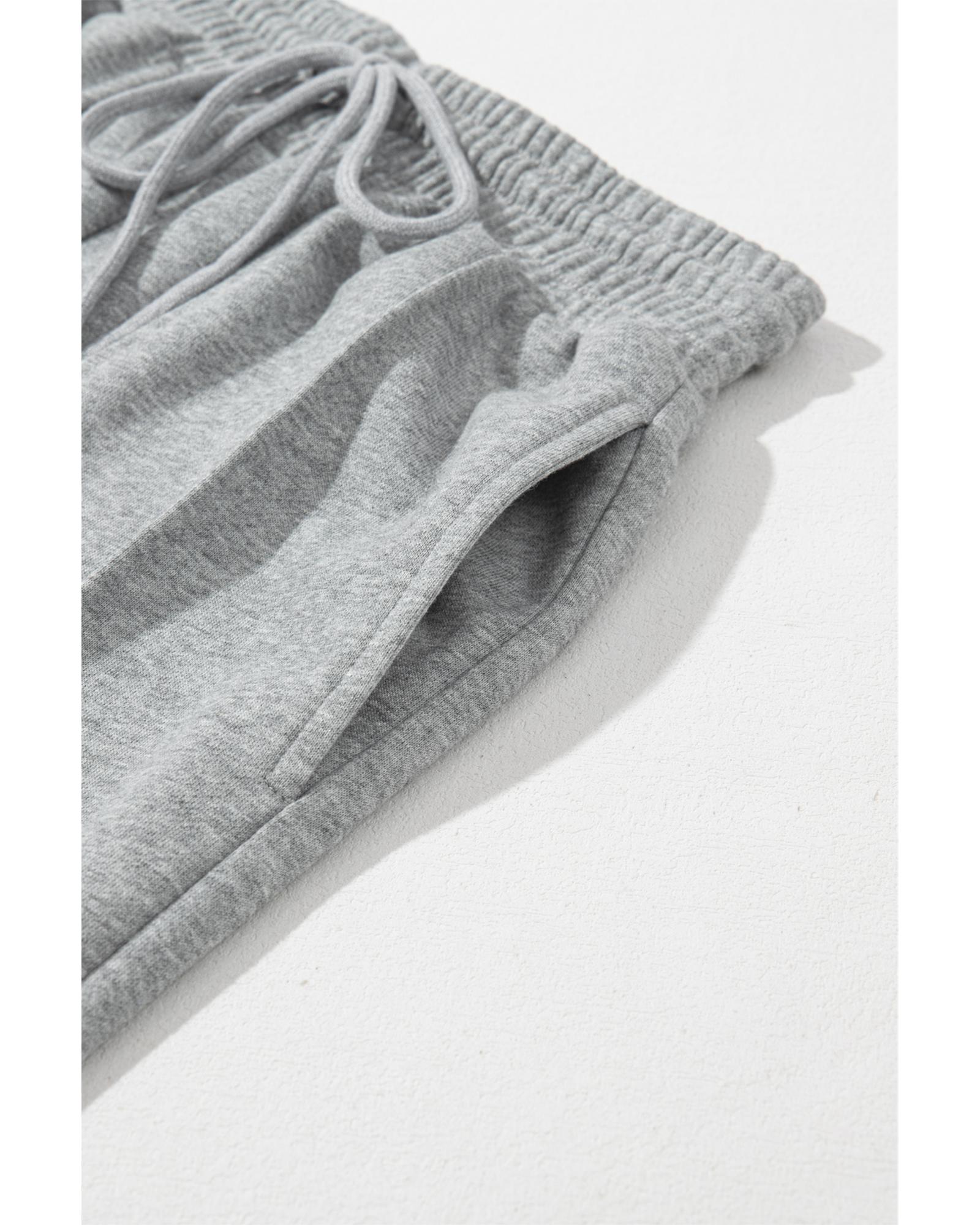 Gray Seamed Drawstring High Waist Wide Leg Sweatpants - M