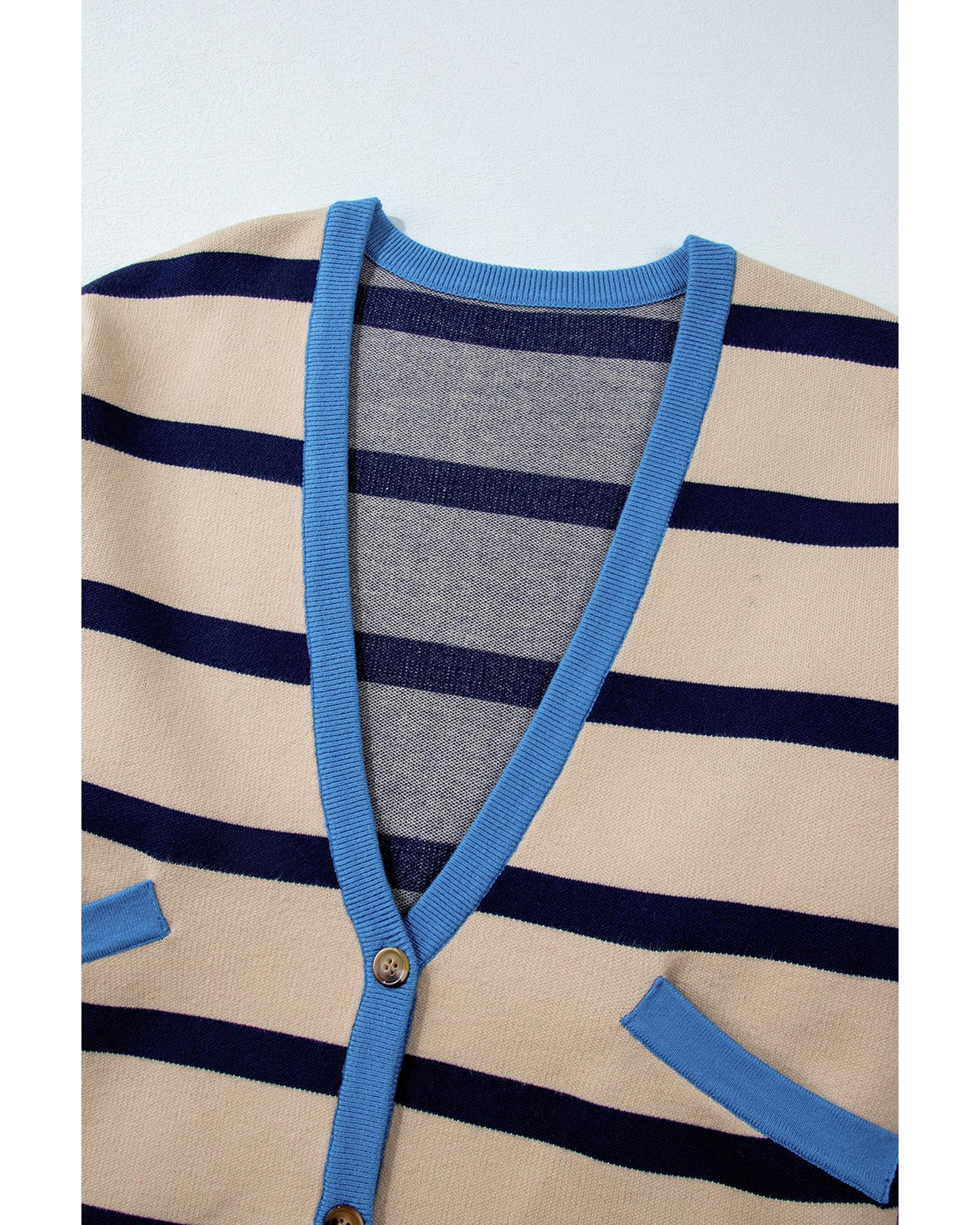 White Colorblock Drop Shoulder Buttoned Loose Cardigan - 2XL