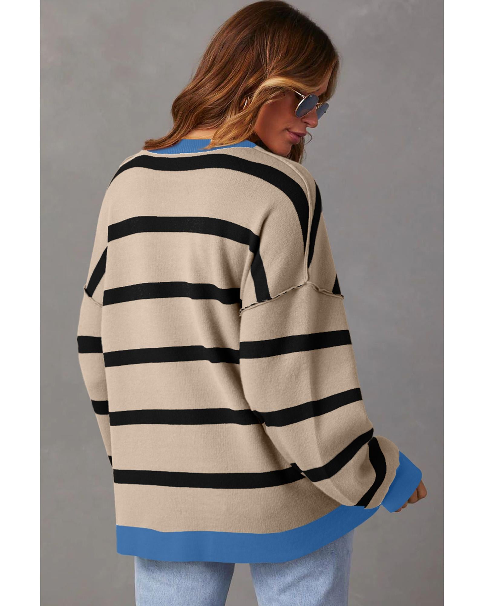 White Colorblock Drop Shoulder Buttoned Loose Cardigan - XL