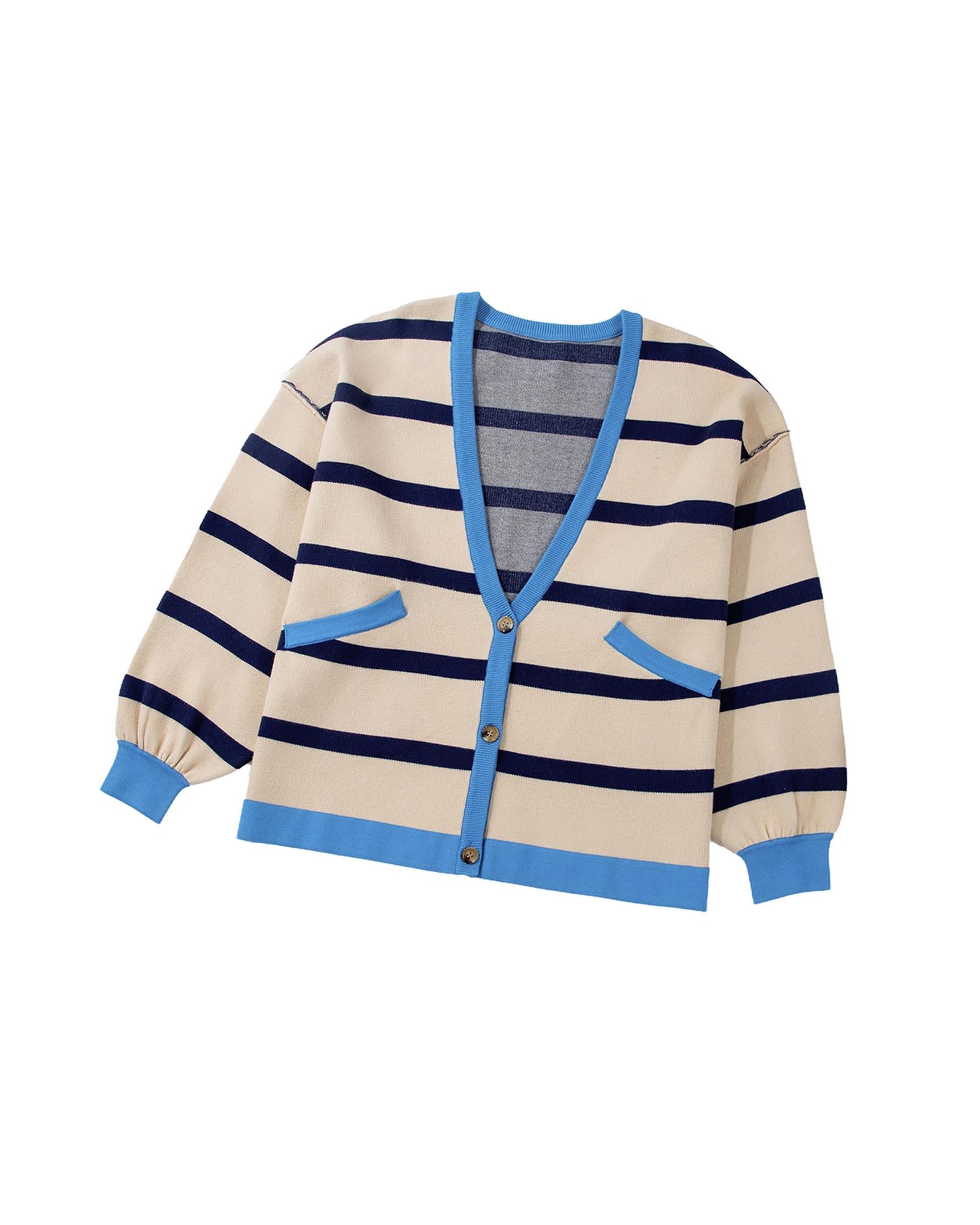 White Colorblock Drop Shoulder Buttoned Loose Cardigan - XL
