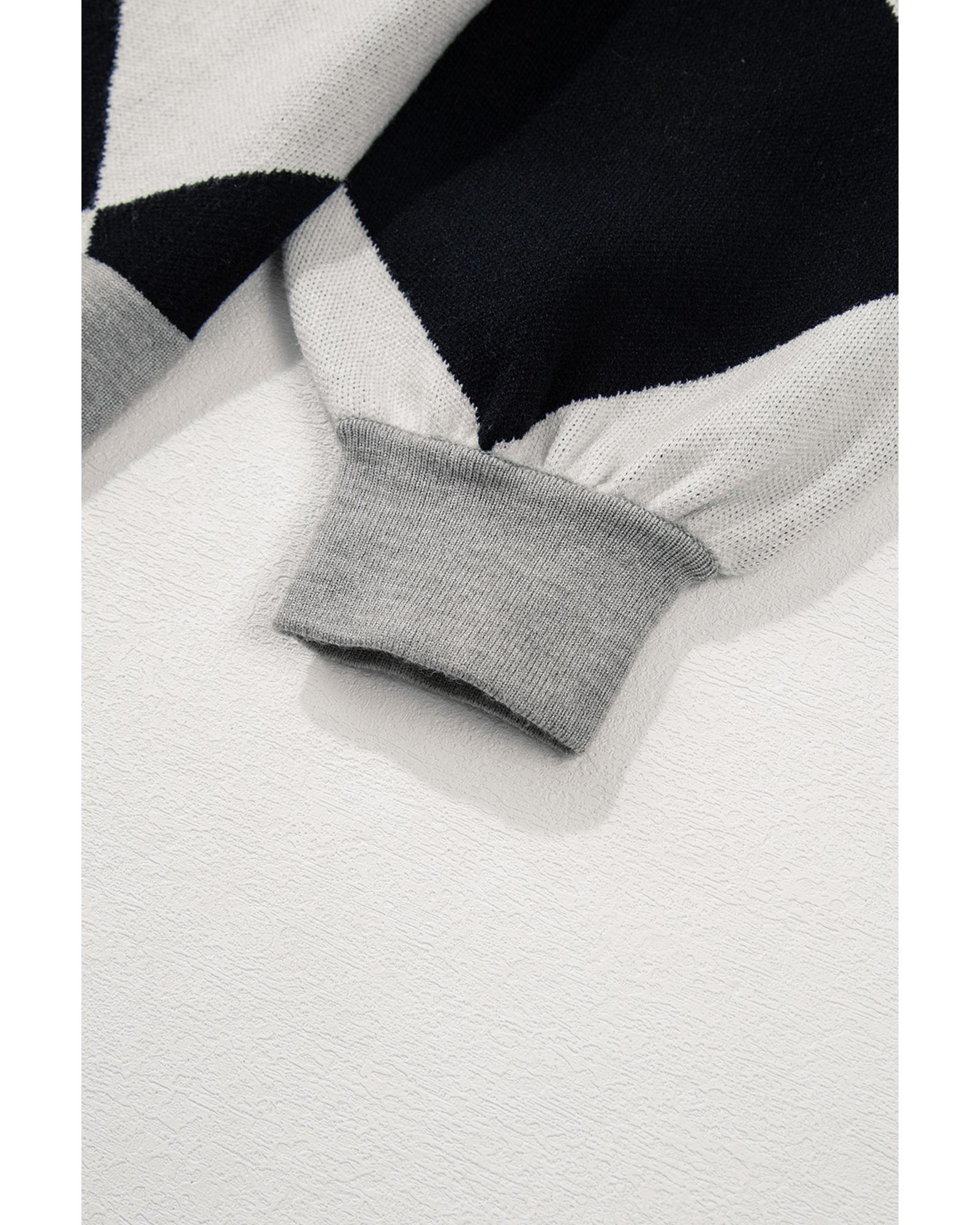 Black Colorblock Drop Shoulder Buttoned Loose Cardigan - L