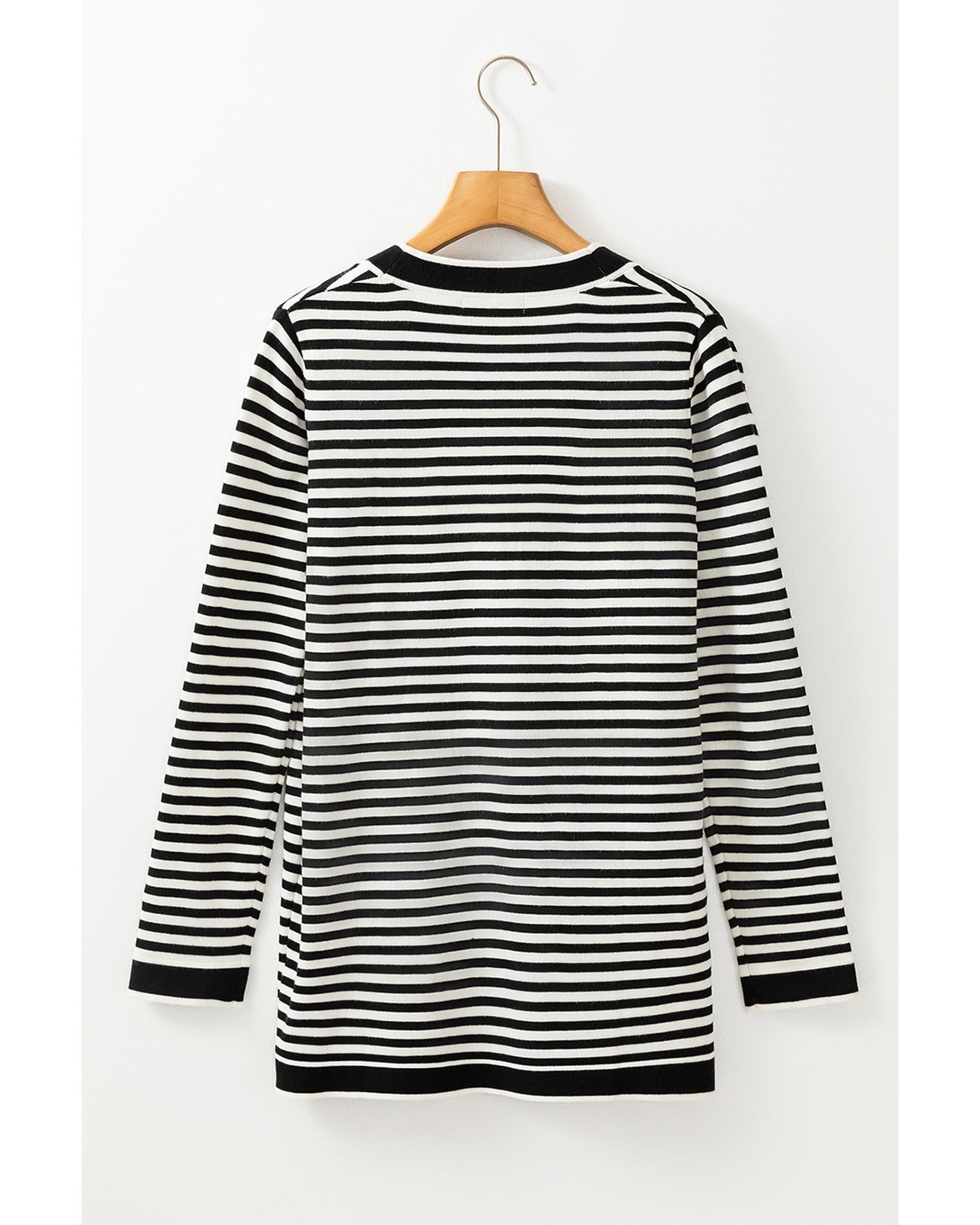 Black Stripe Long Sleeve Button up Tunic Cardigan - L