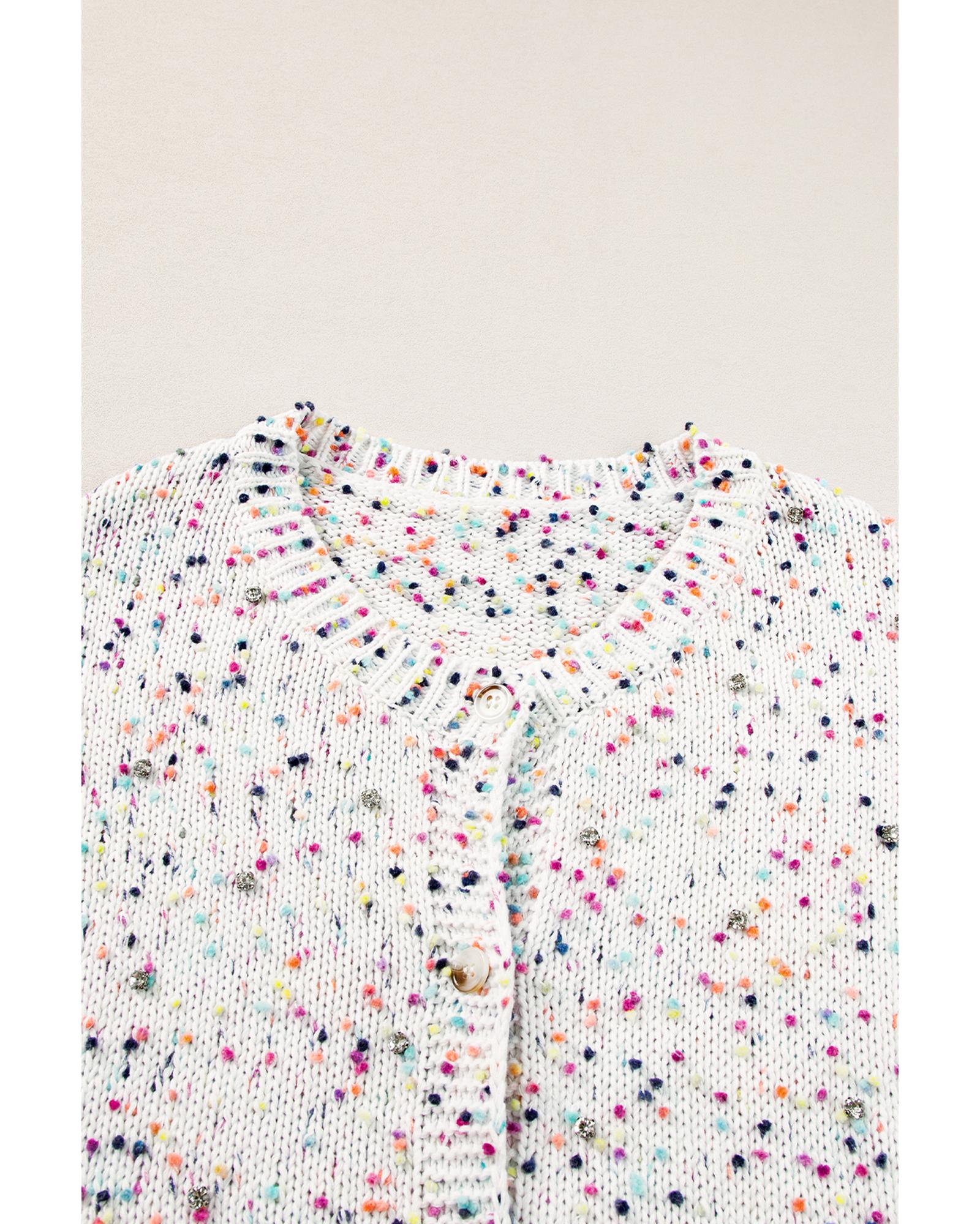 White Multicolor Confetti Sweater Cardigan - L