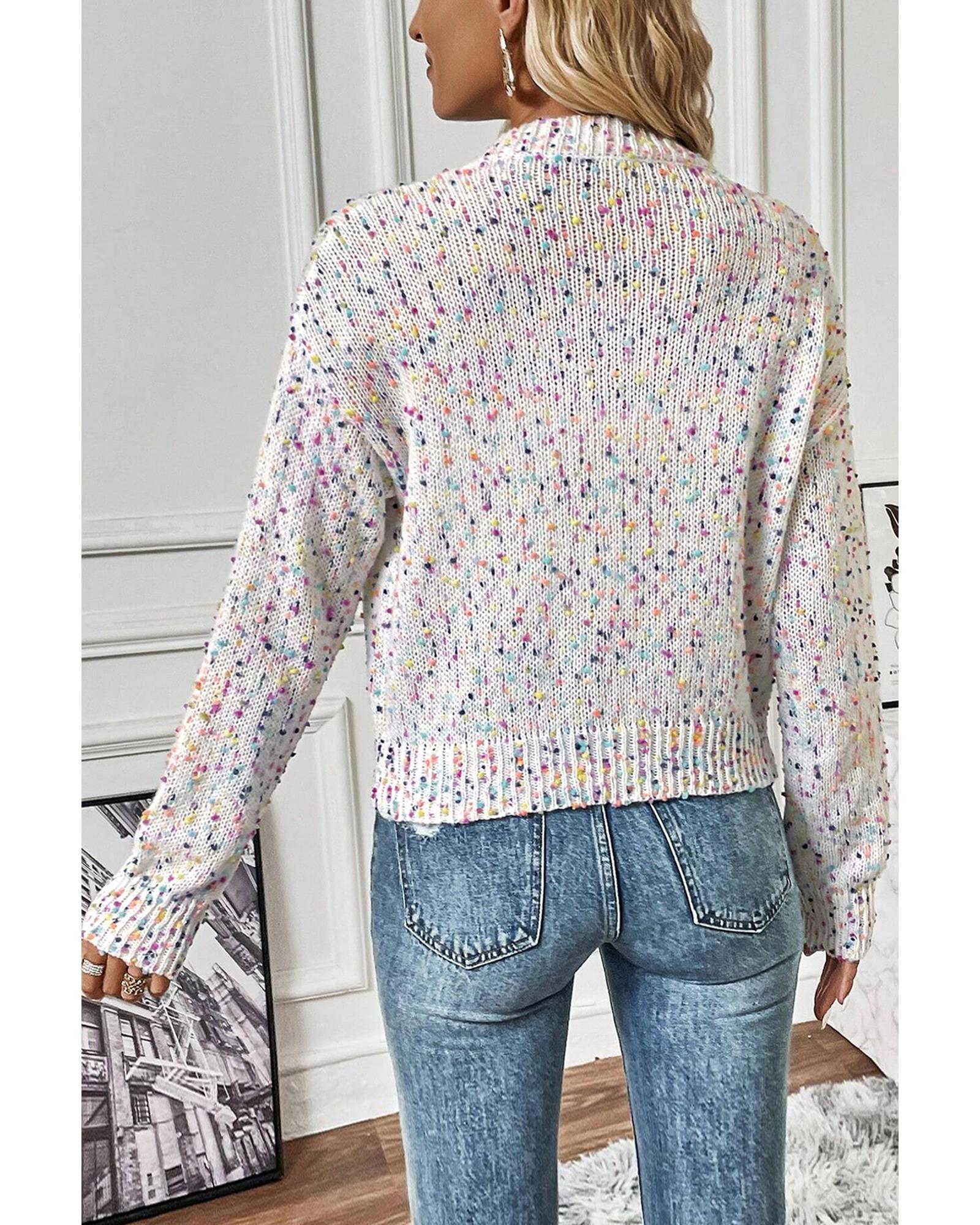 White Multicolor Confetti Sweater Cardigan - L