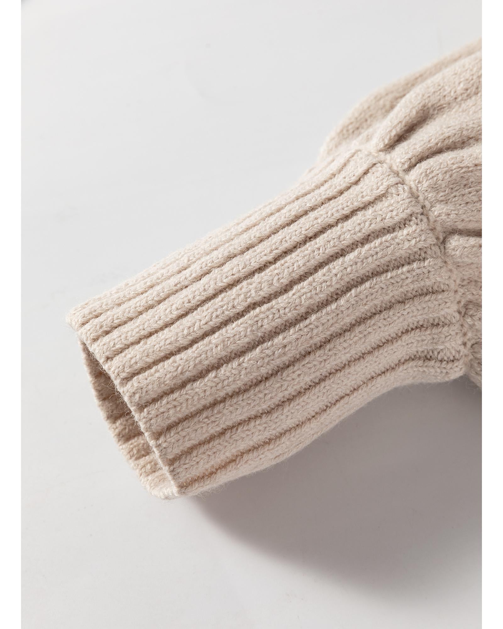 Beige Side Pockets Open Front Long Knitted Cardigan - M