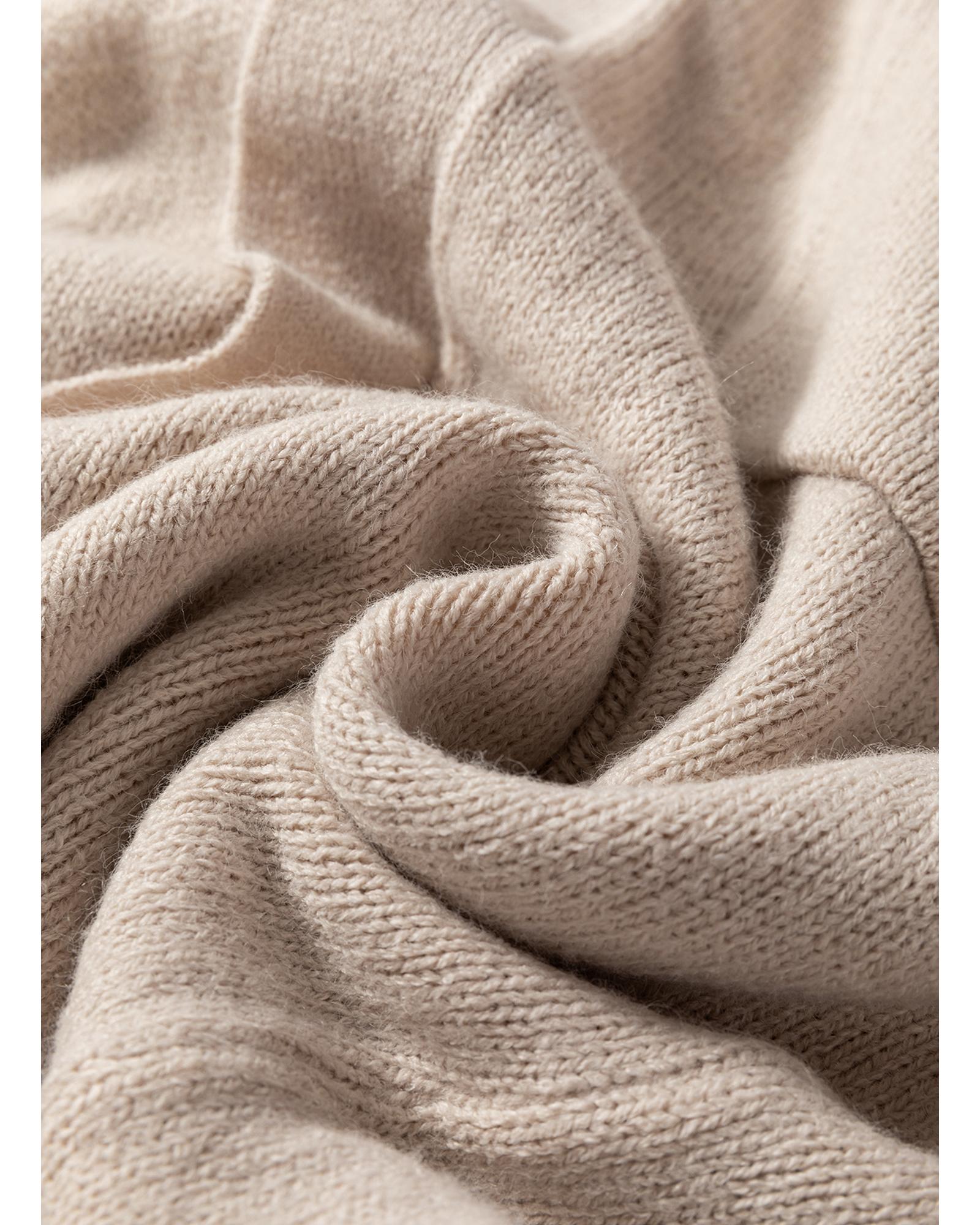 Beige Side Pockets Open Front Long Knitted Cardigan - S