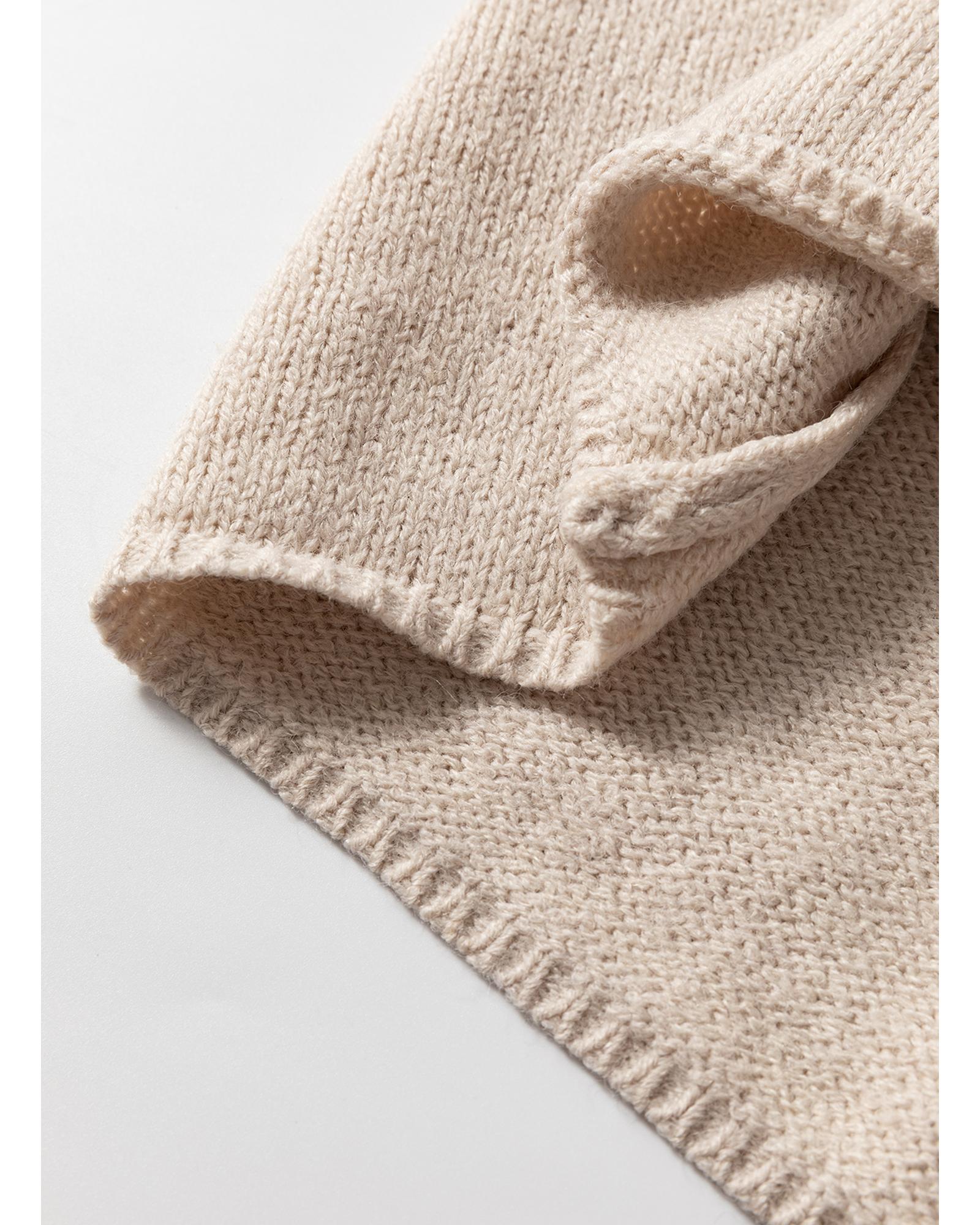 Beige Side Pockets Open Front Long Knitted Cardigan - S