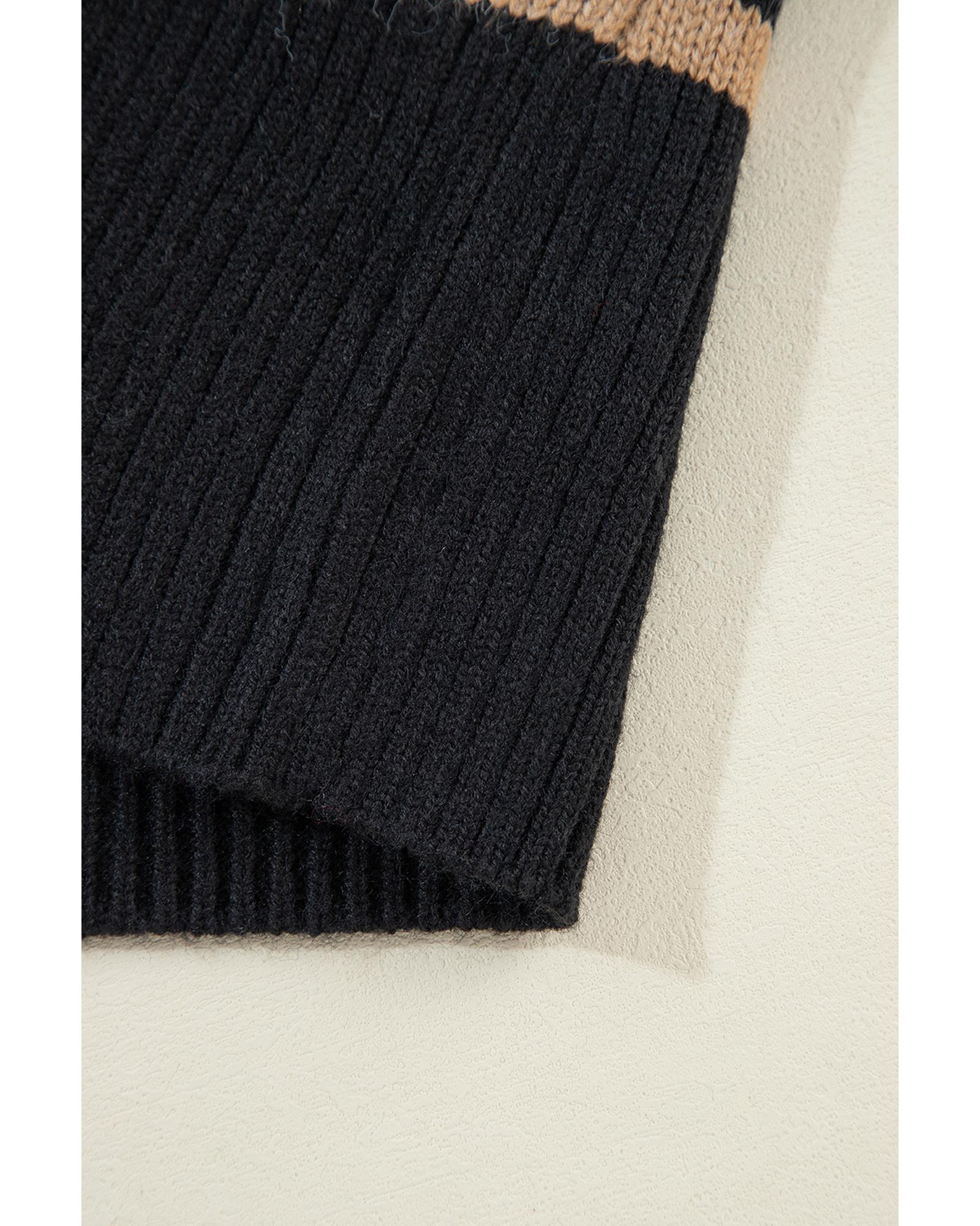 Black Stripe Buttoned V Neck Drop Shoulder Loose Cardigan - 2XL
