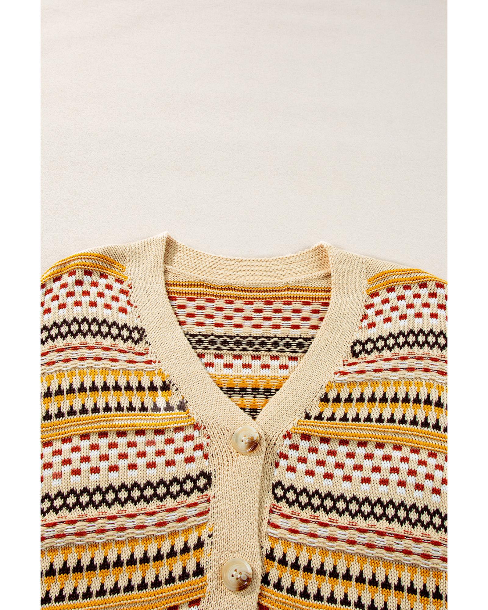 Khaki Buttoned V Neck Cropped Cardigan - S