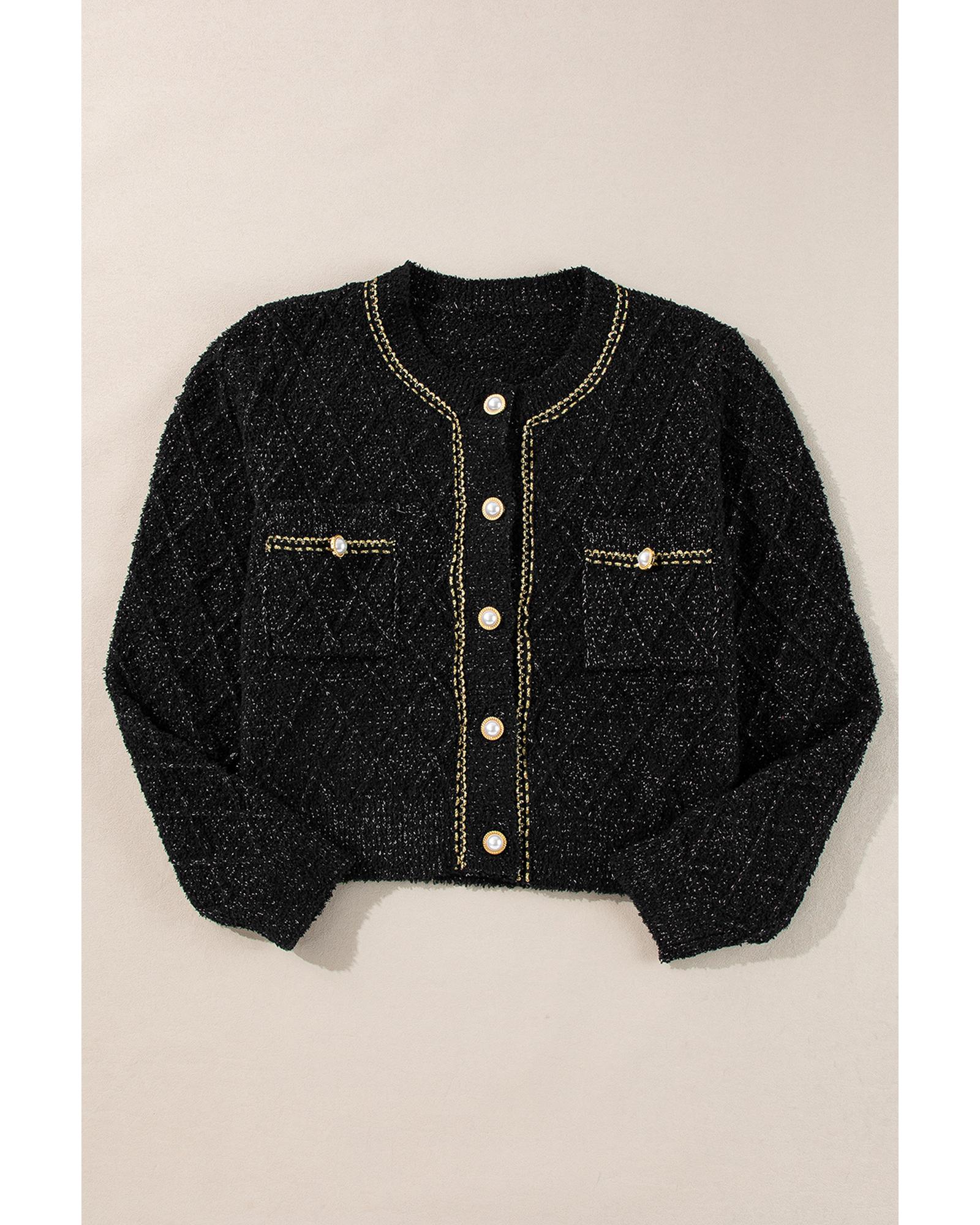 Black Shimmer Flap Pocket Button up Cardigan - M