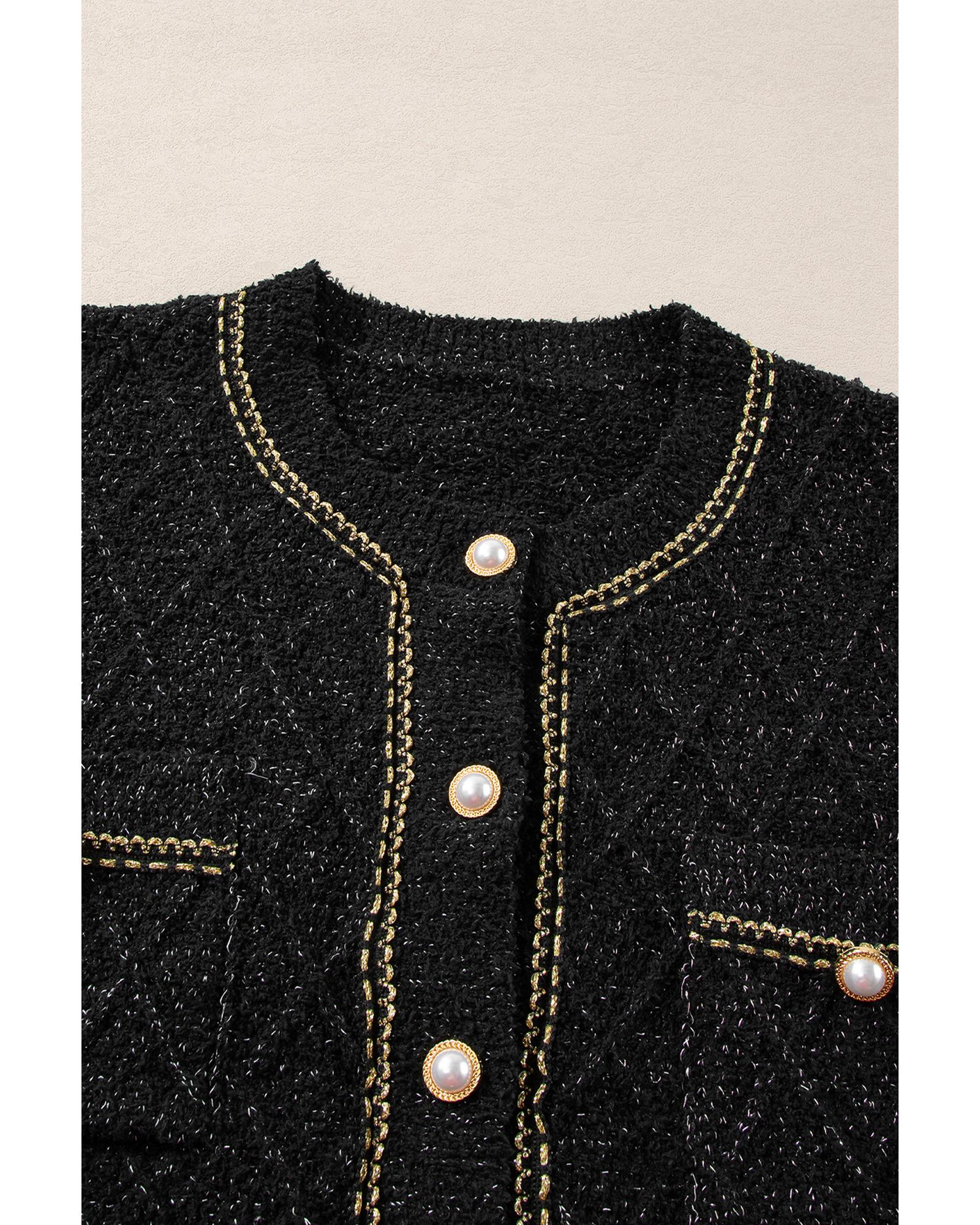 Black Shimmer Flap Pocket Button up Cardigan - XL