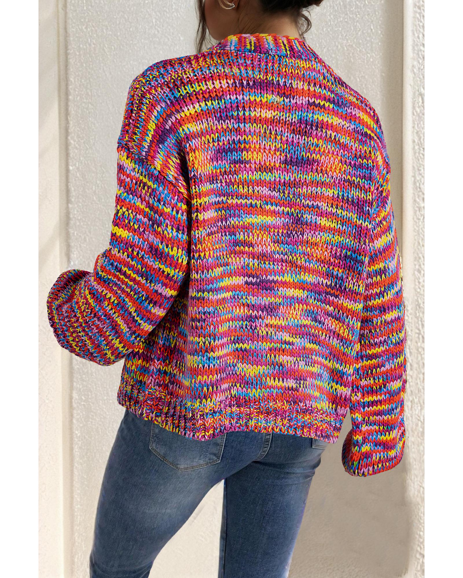 Pink Confetti Drop Shoulder Open Front Cardigan - S