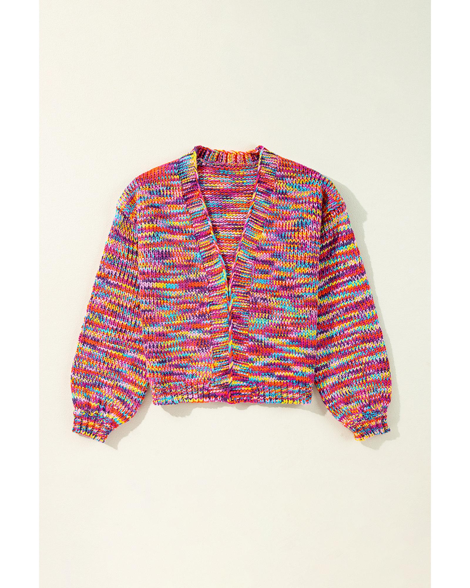 Pink Confetti Drop Shoulder Open Front Cardigan - S