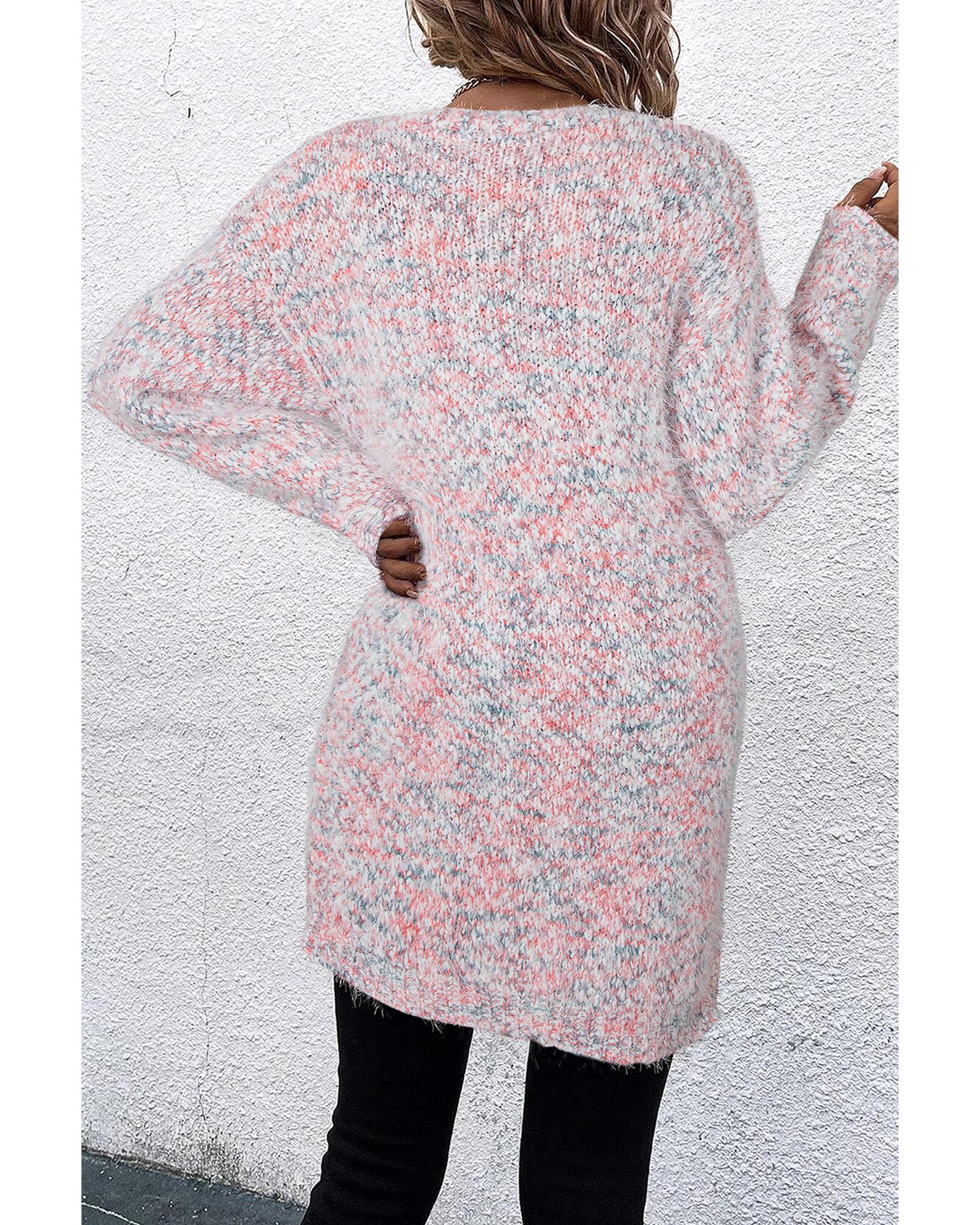 Pink Multicolor Confetti Open Front Knit Cardigan - S