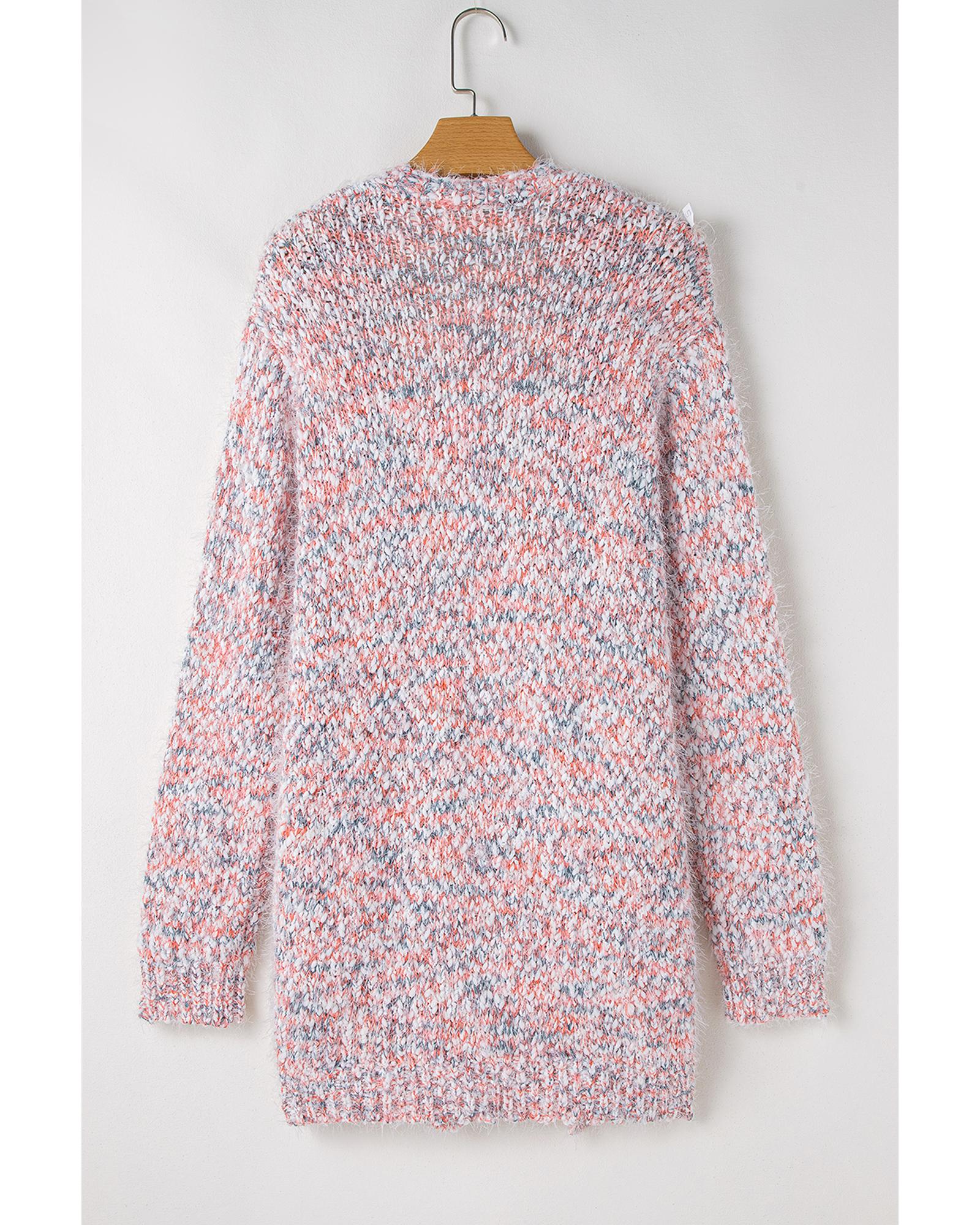 Pink Multicolor Confetti Open Front Knit Cardigan - S