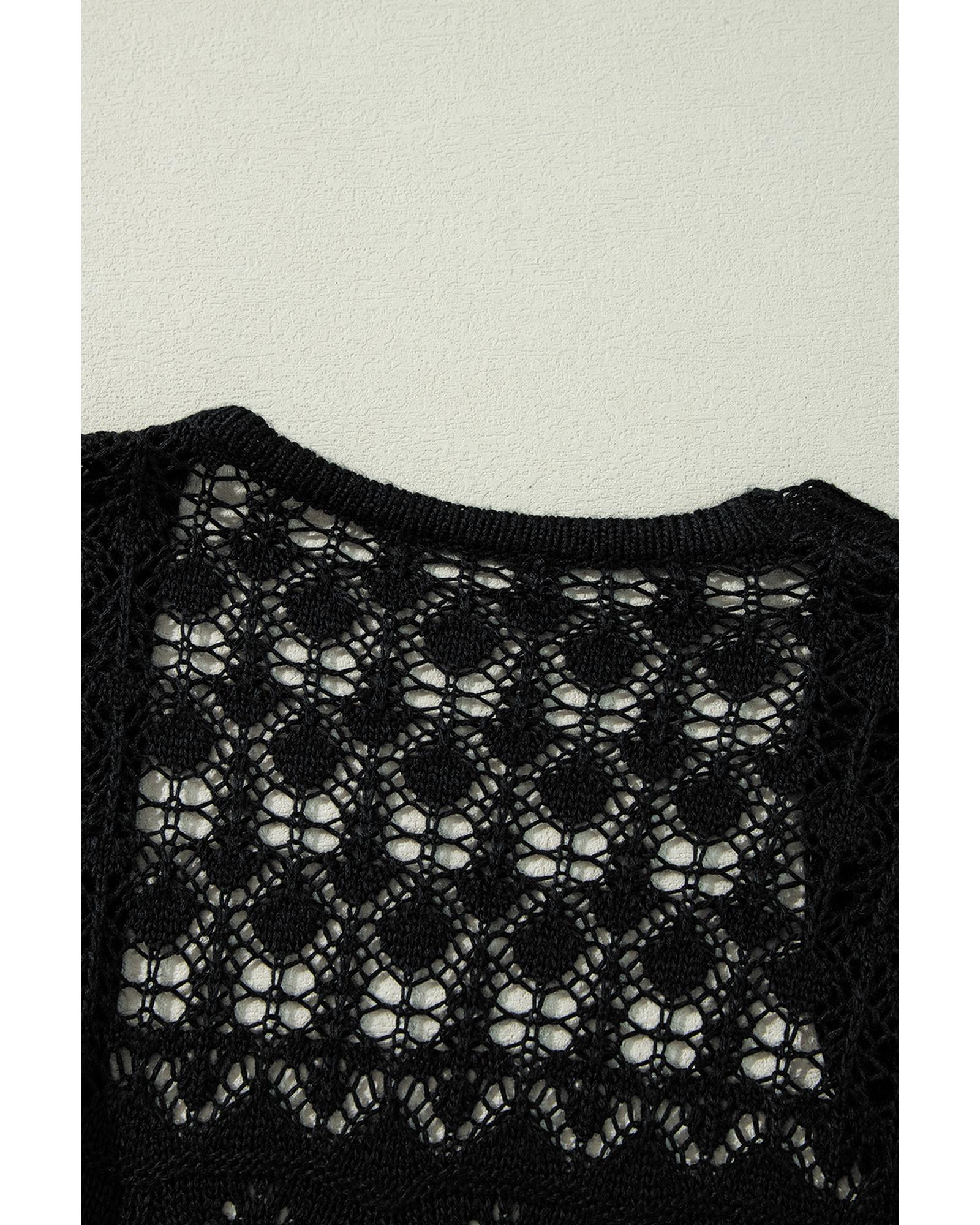Black Crochet Hollow Out Open Front Cardigan - M