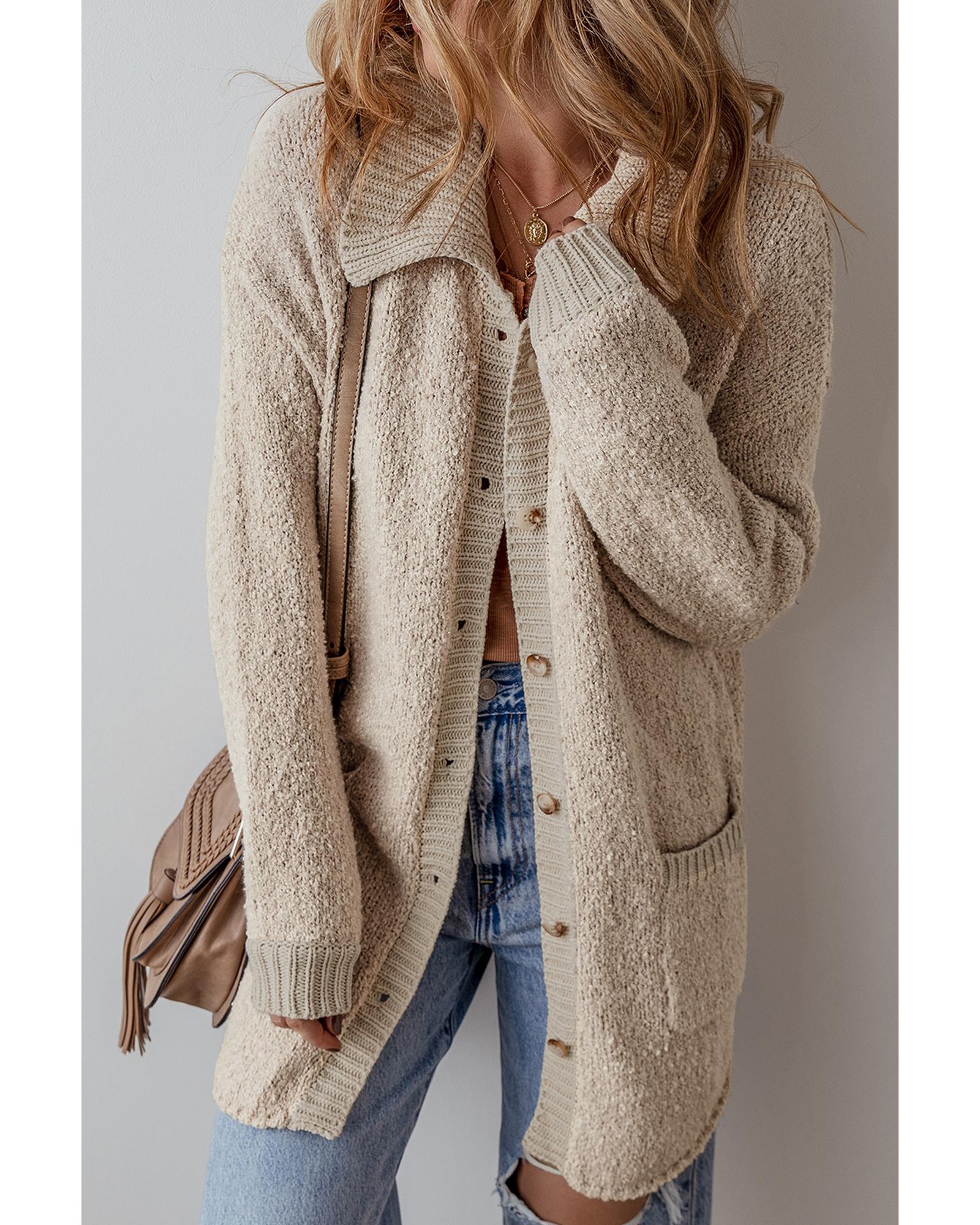 Jet Stream Collared Drop Shoulder Button Up Cardigan with Pocket - L