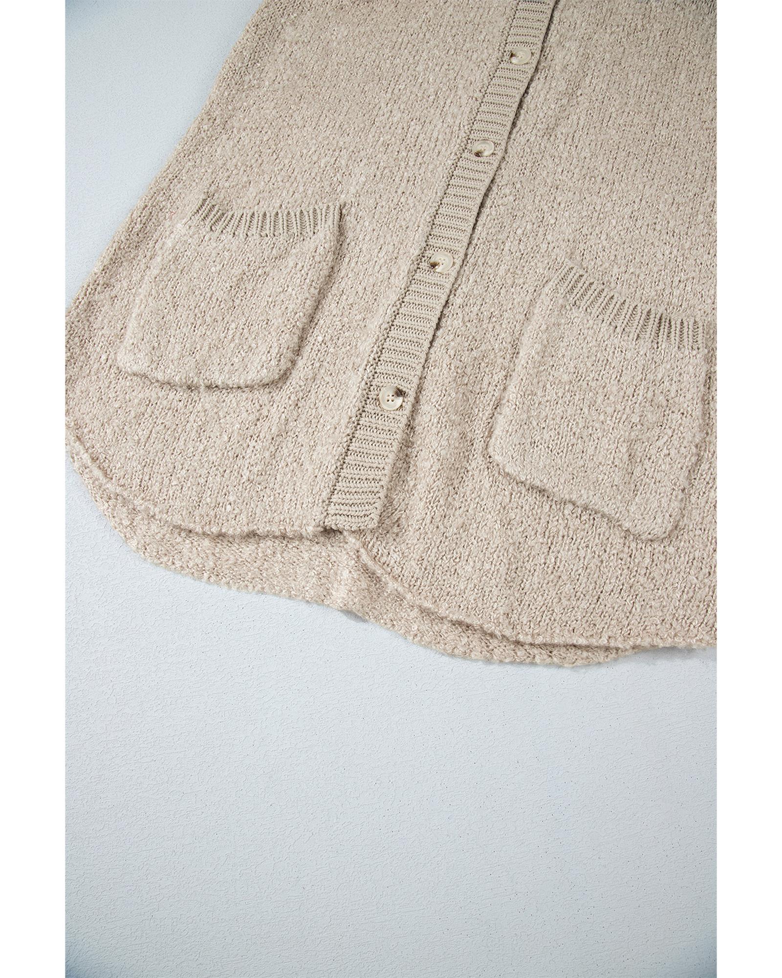 Jet Stream Collared Drop Shoulder Button Up Cardigan with Pocket - L