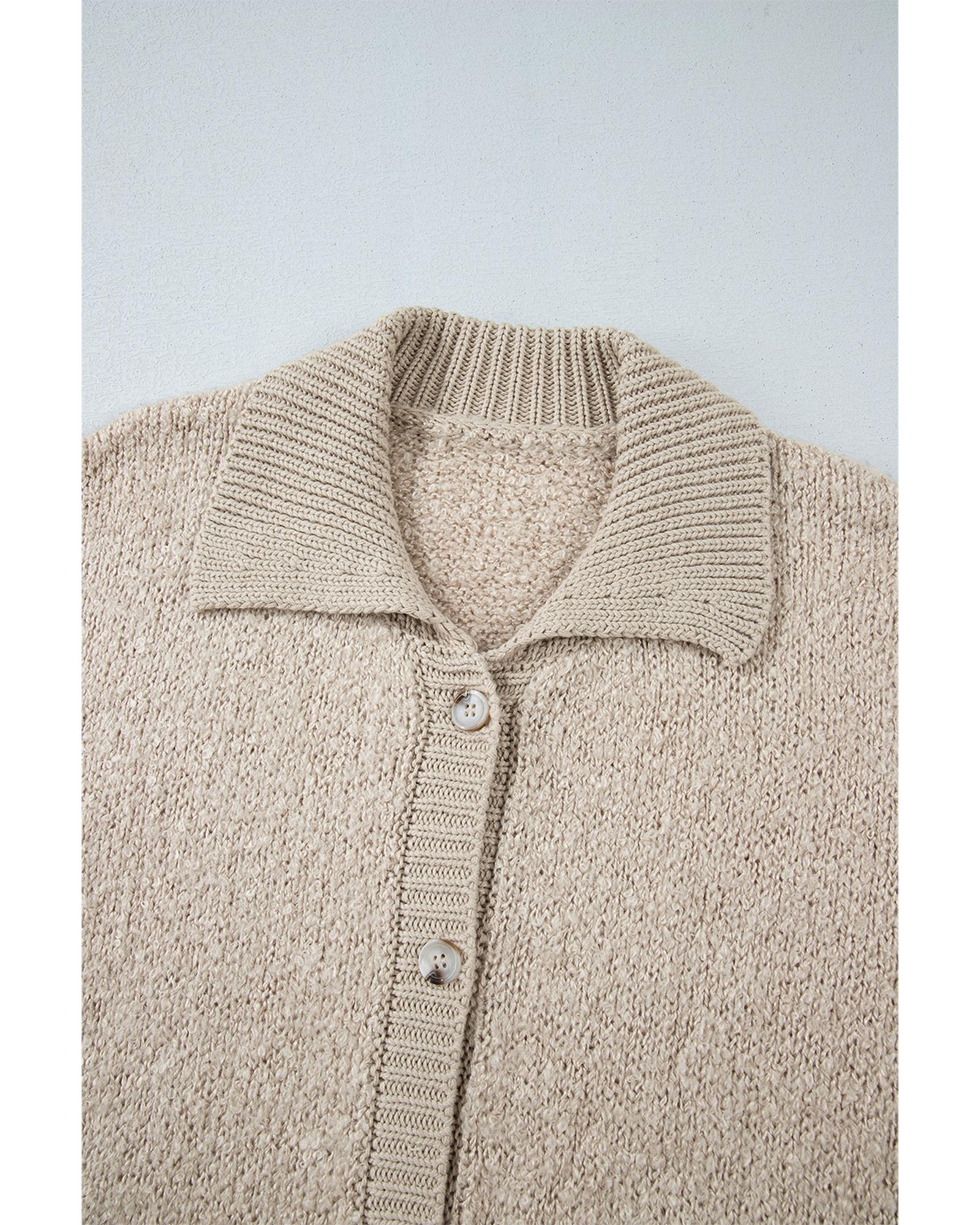 Jet Stream Collared Drop Shoulder Button Up Cardigan with Pocket - S