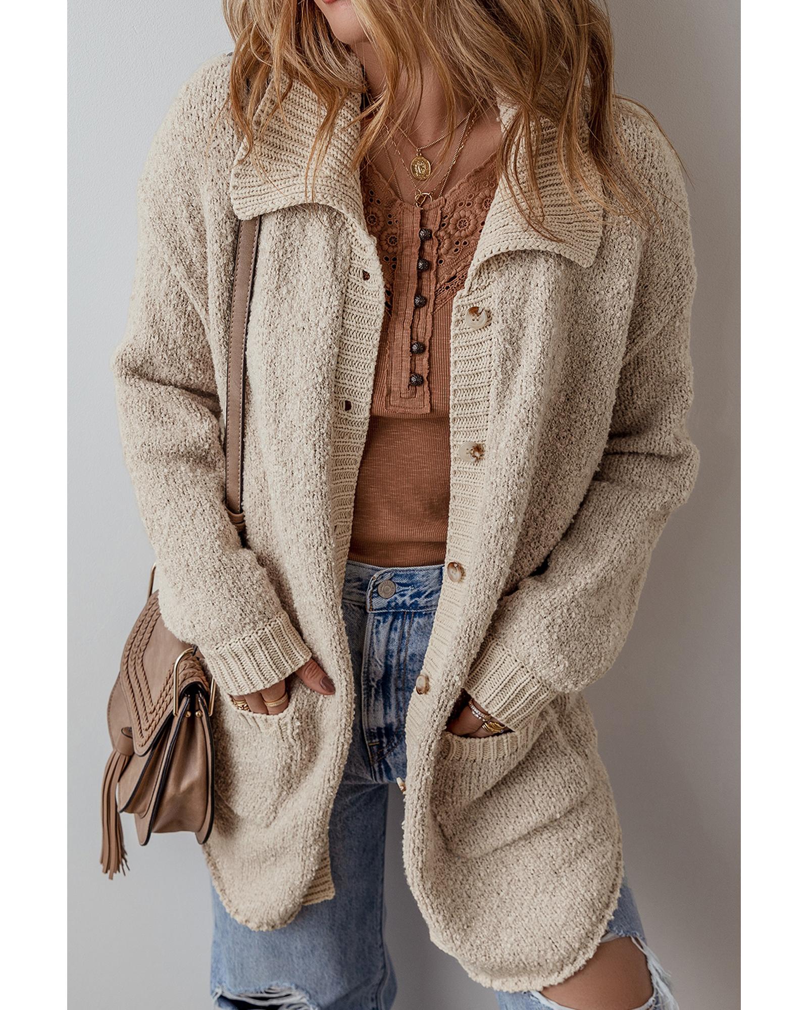 Jet Stream Collared Drop Shoulder Button Up Cardigan with Pocket - XL