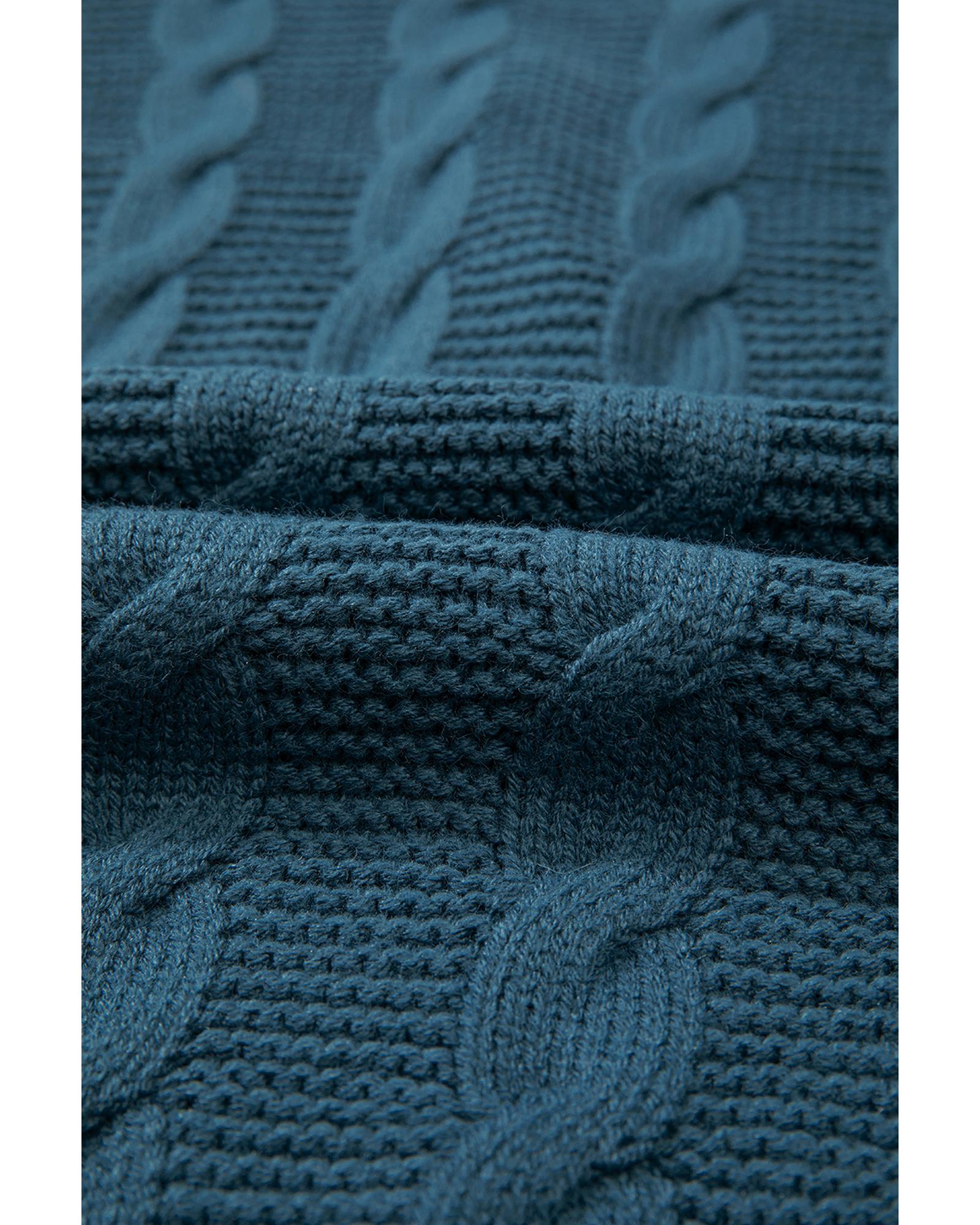 Peacock Blue Cable Knit Button Front Pocketed Baggy Cardigan - M