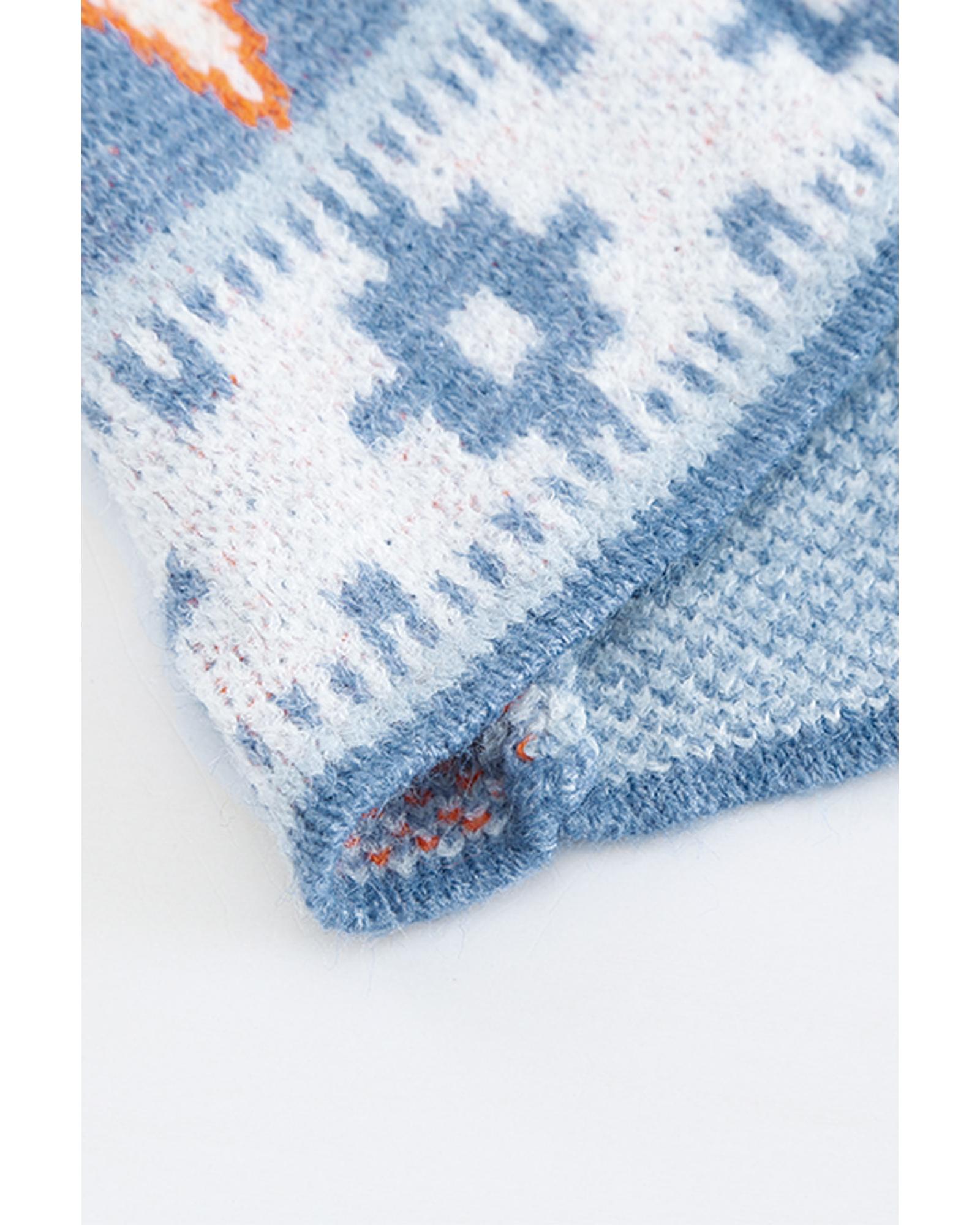 Azura Exchange Blue Aztec Print Open Front Knitted Cardigan - L