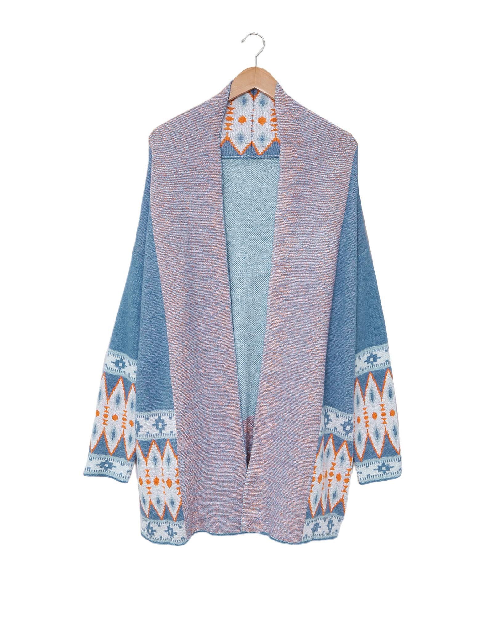 Azura Exchange Blue Aztec Print Open Front Knitted Cardigan - XL