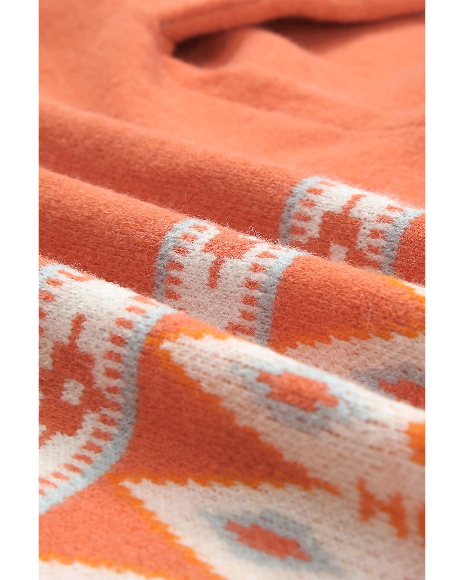 Orange Printed Aztec Print Open Front Knitted Cardigan - L